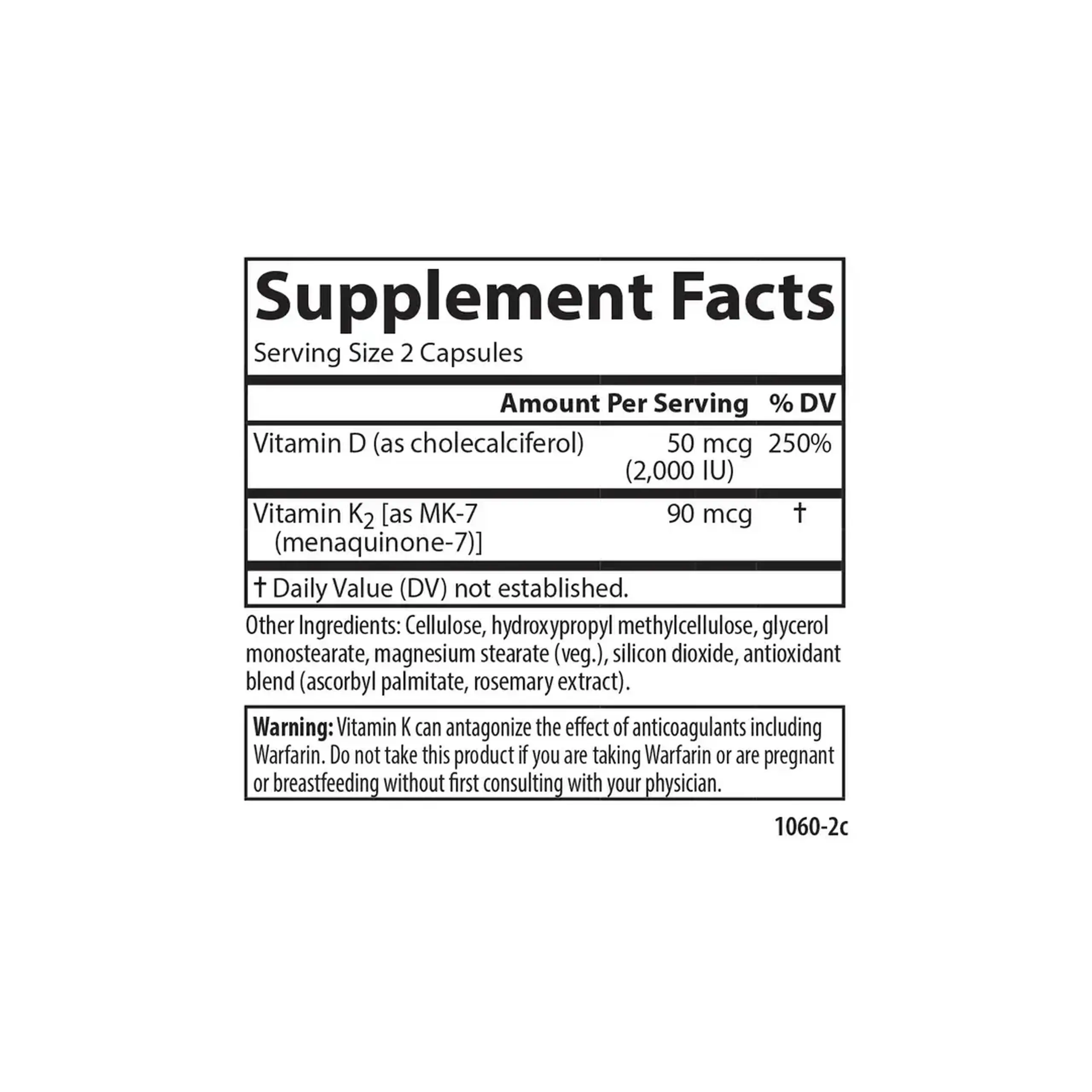 Carlson, Vitamin D-3 2000 IU + K2 90 mcg, 60 caps