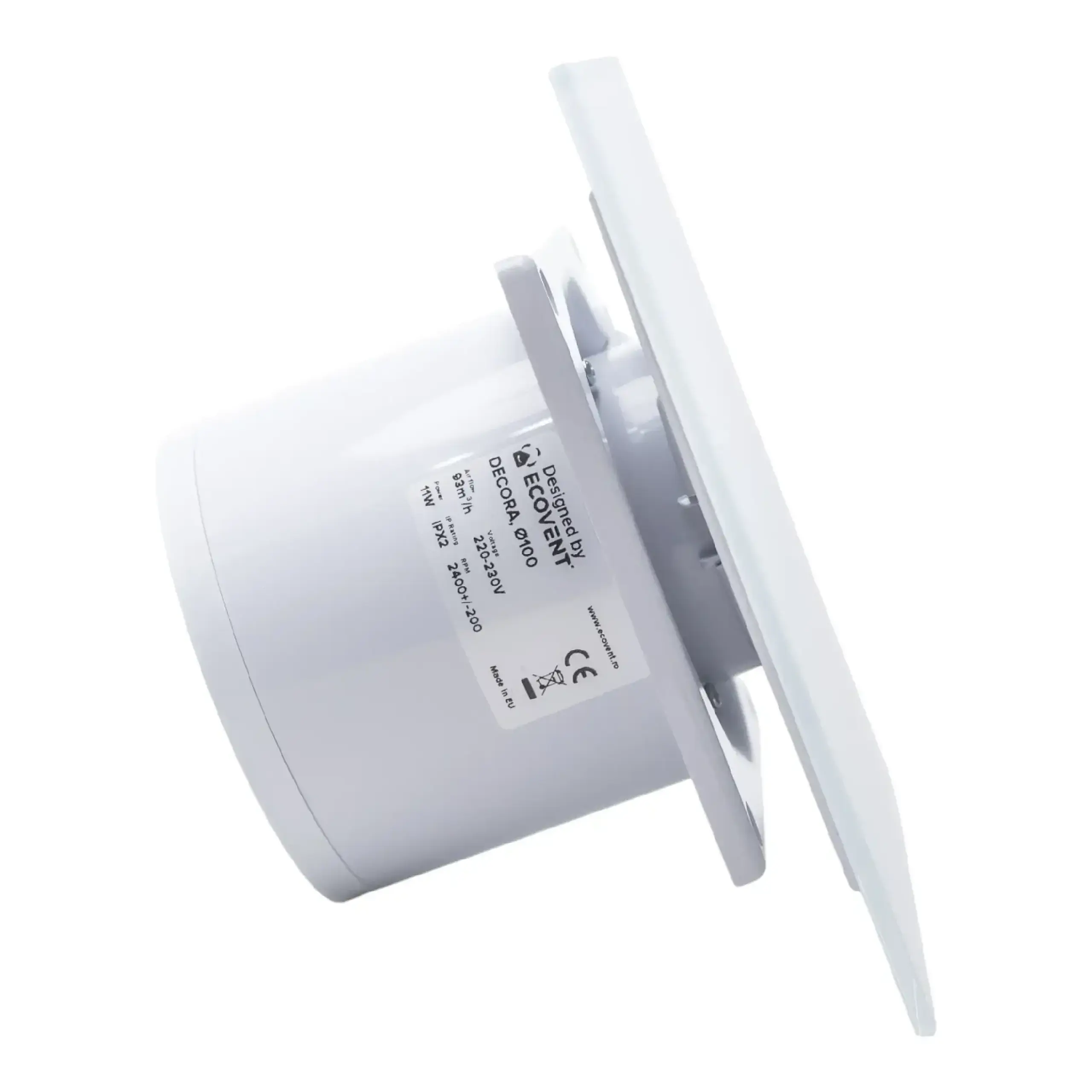 Ventilator de baie Ecovent DECORA SMART, Ø100, Debit 93 m³/h, Senzor Umiditate, Alb Mat