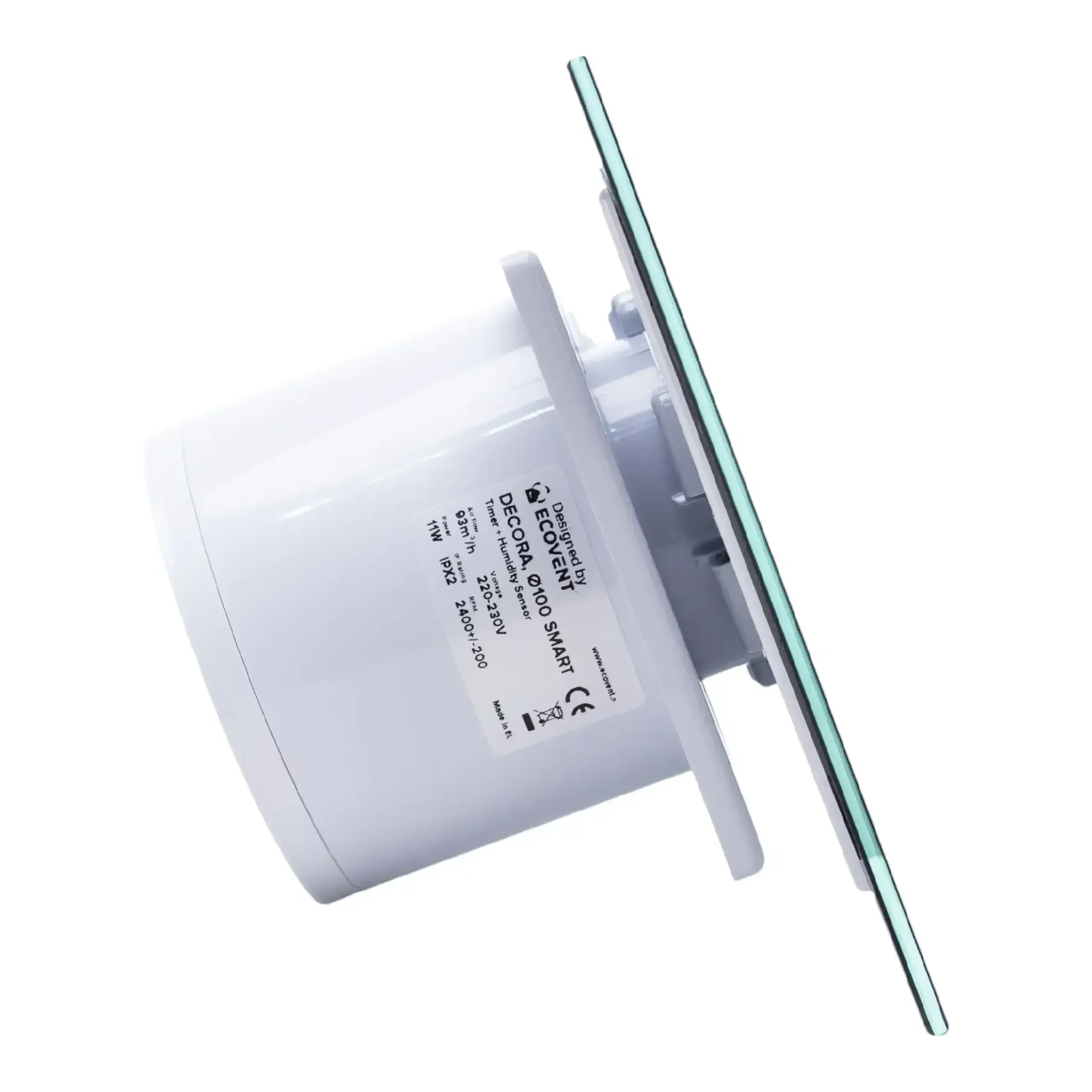 Ventilator de baie Ecovent DECORA SMART, Ø100, Debit 93 m³/h, Senzor Umiditate, Negru Mat