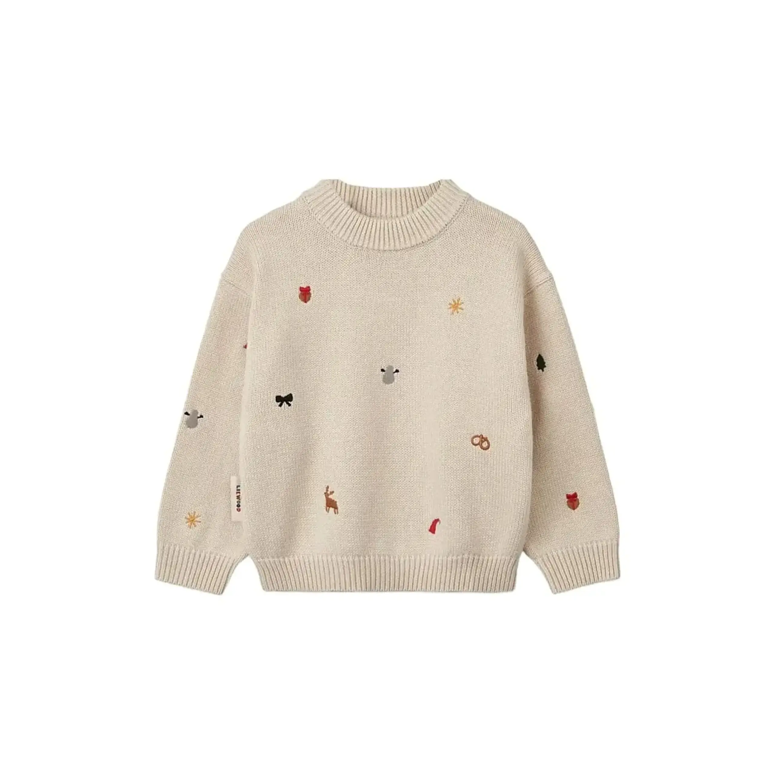 Pulover tricotat cu broderie din lana si bumbac organic - 110/116
