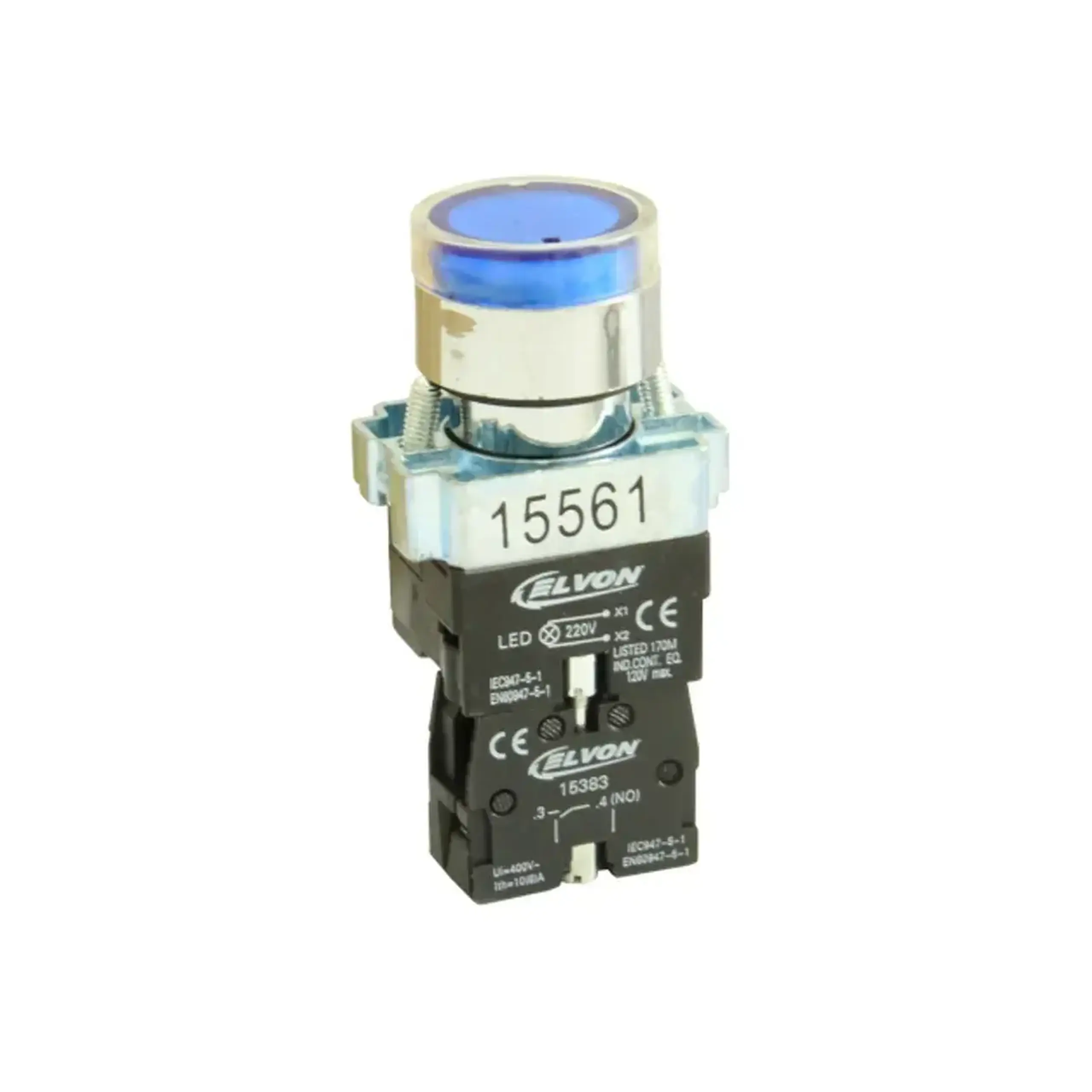 Buton LED cu revenire 220 V AC/DC 3 A Albastru Elvon
