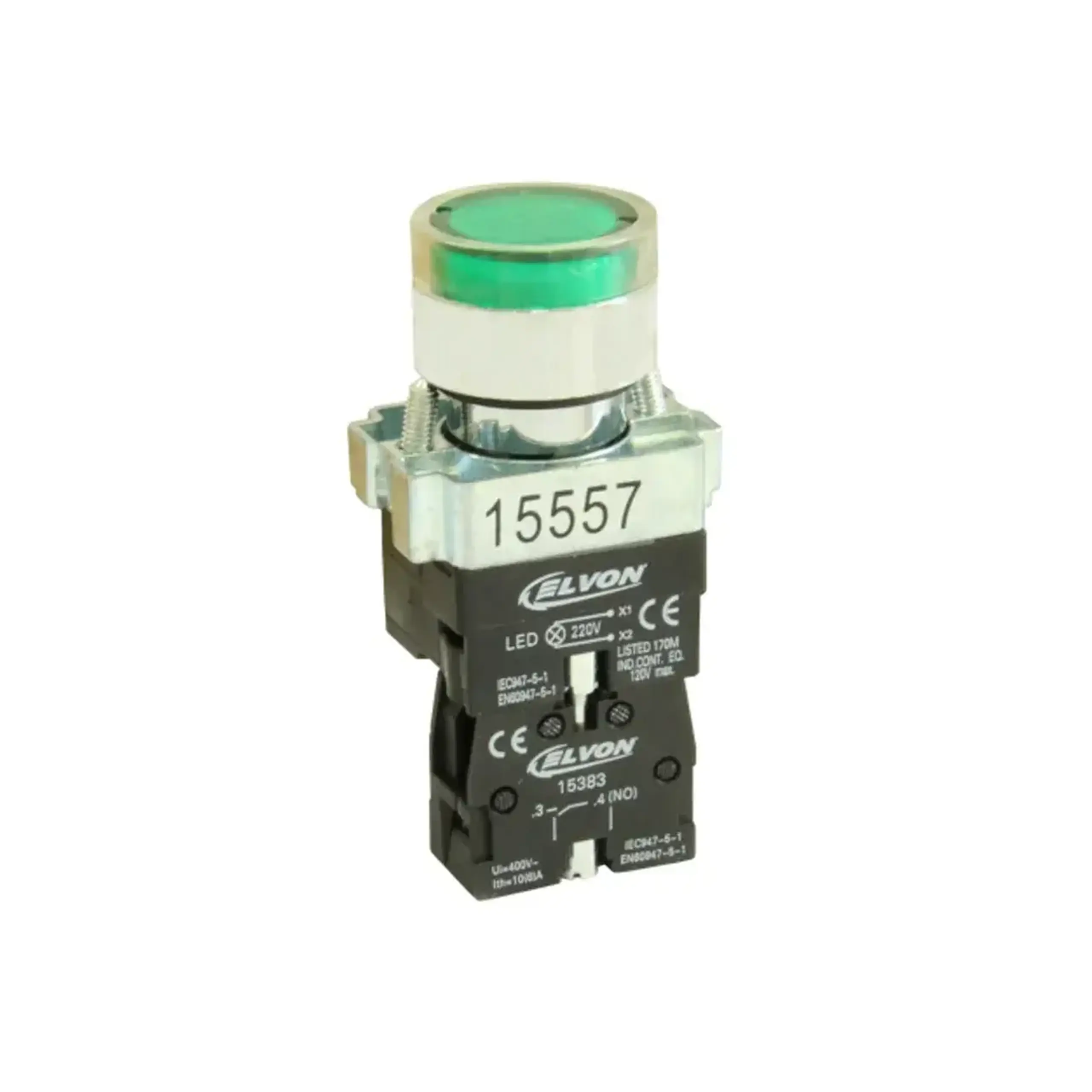 Buton LED cu revenire 220 V AC/DC 3 A Verde Elvon