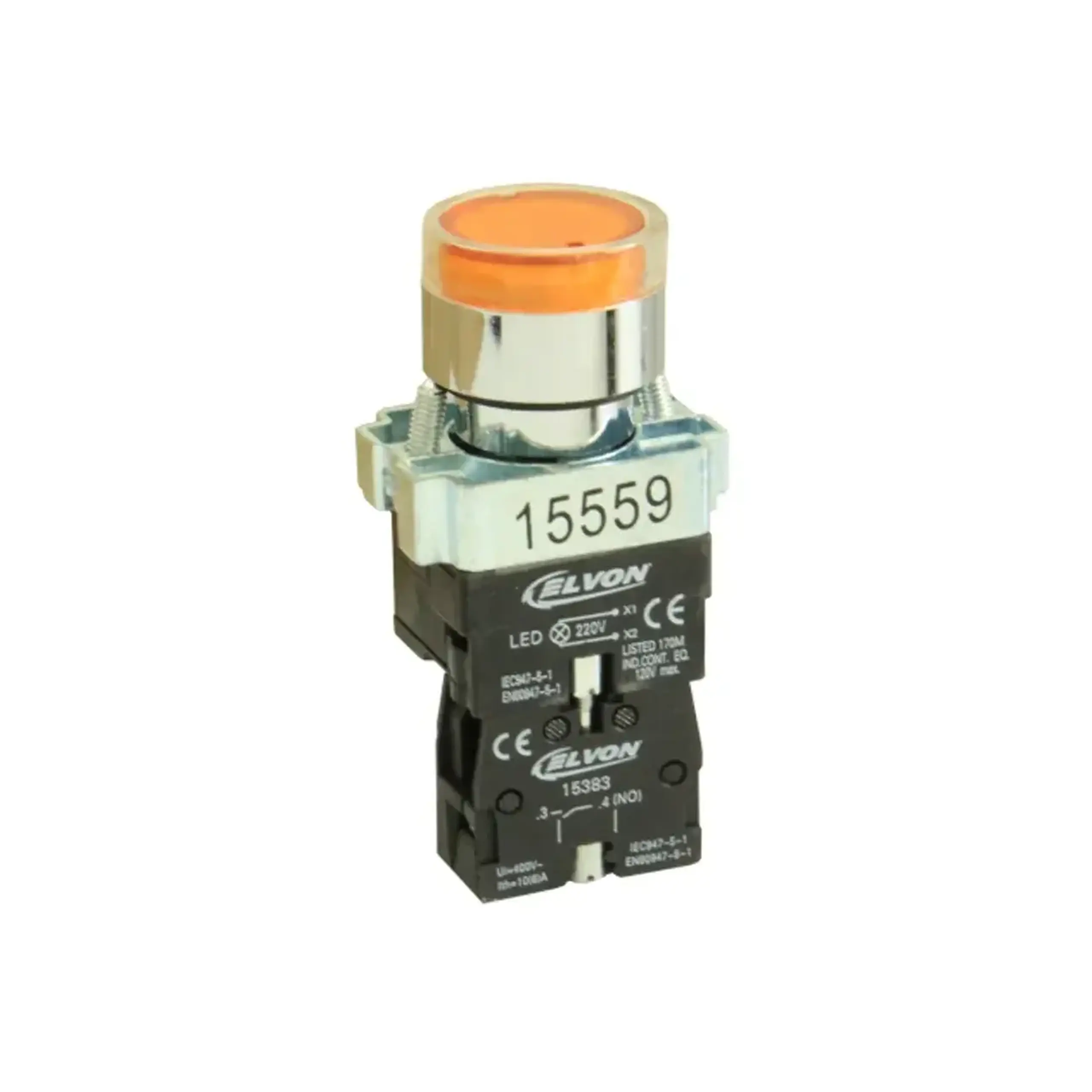 Buton LED cu revenire 220 V AC/DC 3 A Galben Elvon