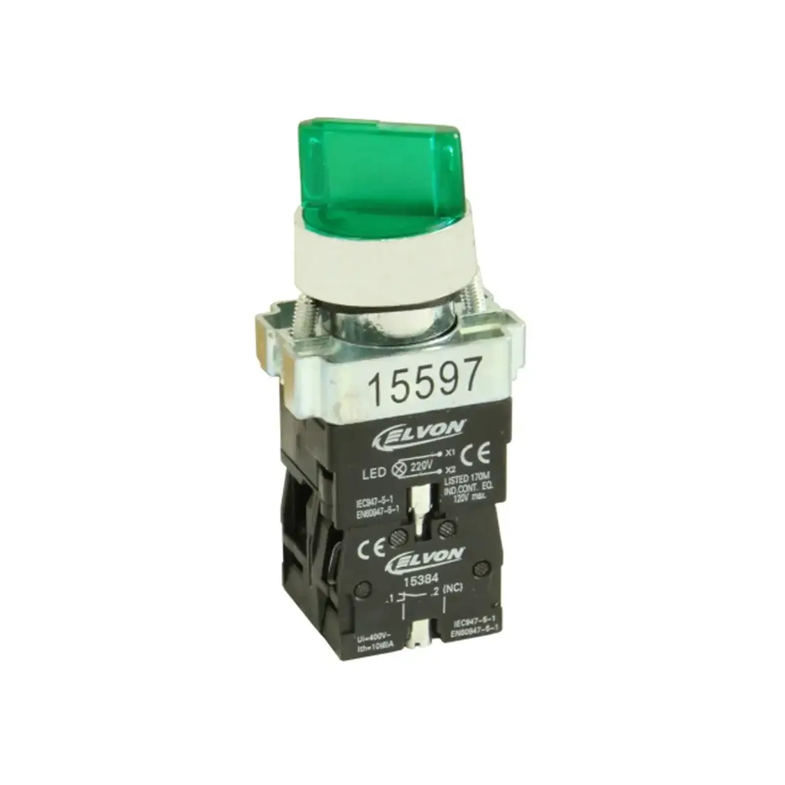 Selector luminos cu revenire 220 V AC/DC 3 A Verde Elvon - Poziții de comutare 1-0