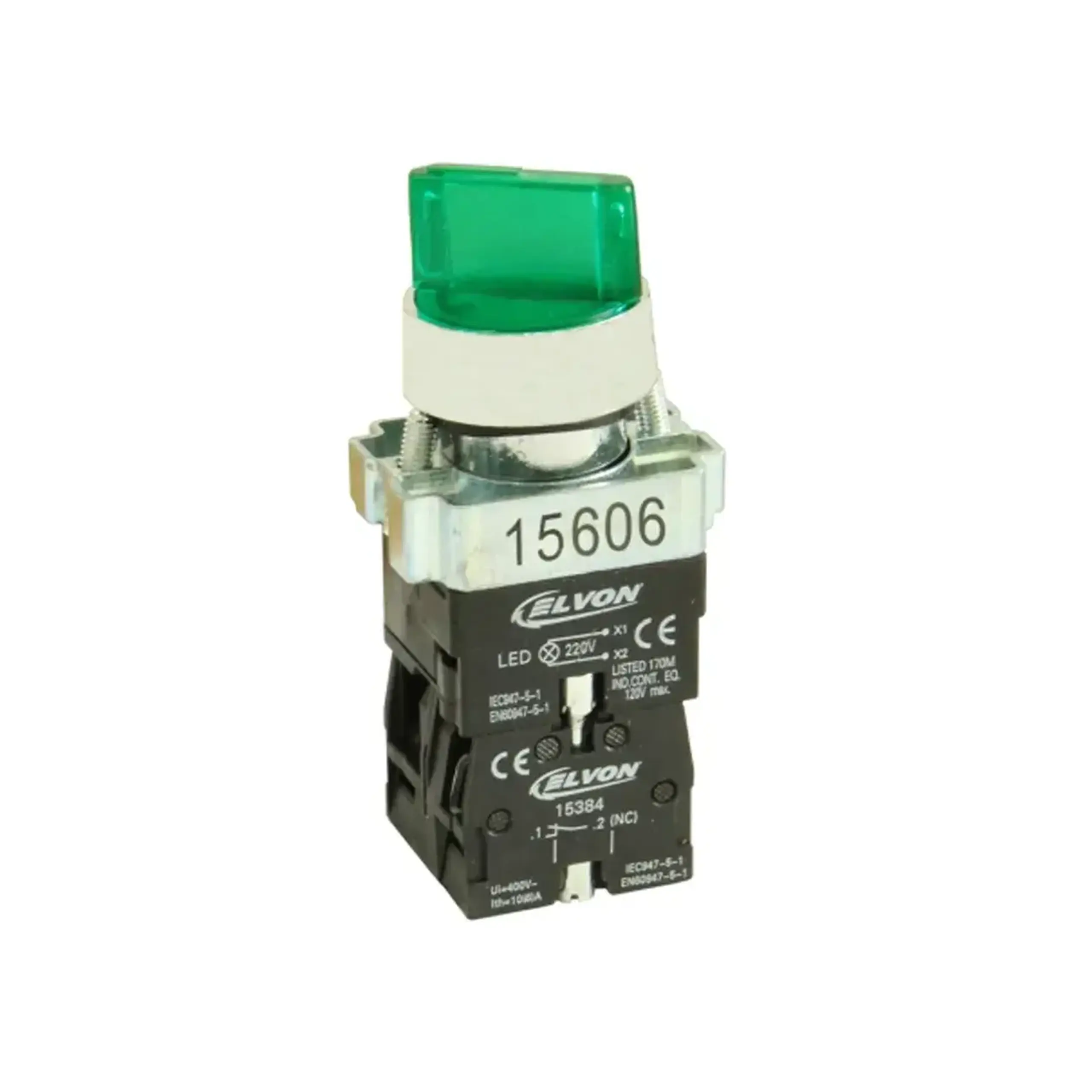 Selector luminos cu revenire 220 V AC/DC 3 A Verde Elvon - Poziții de comutare 1-0-2