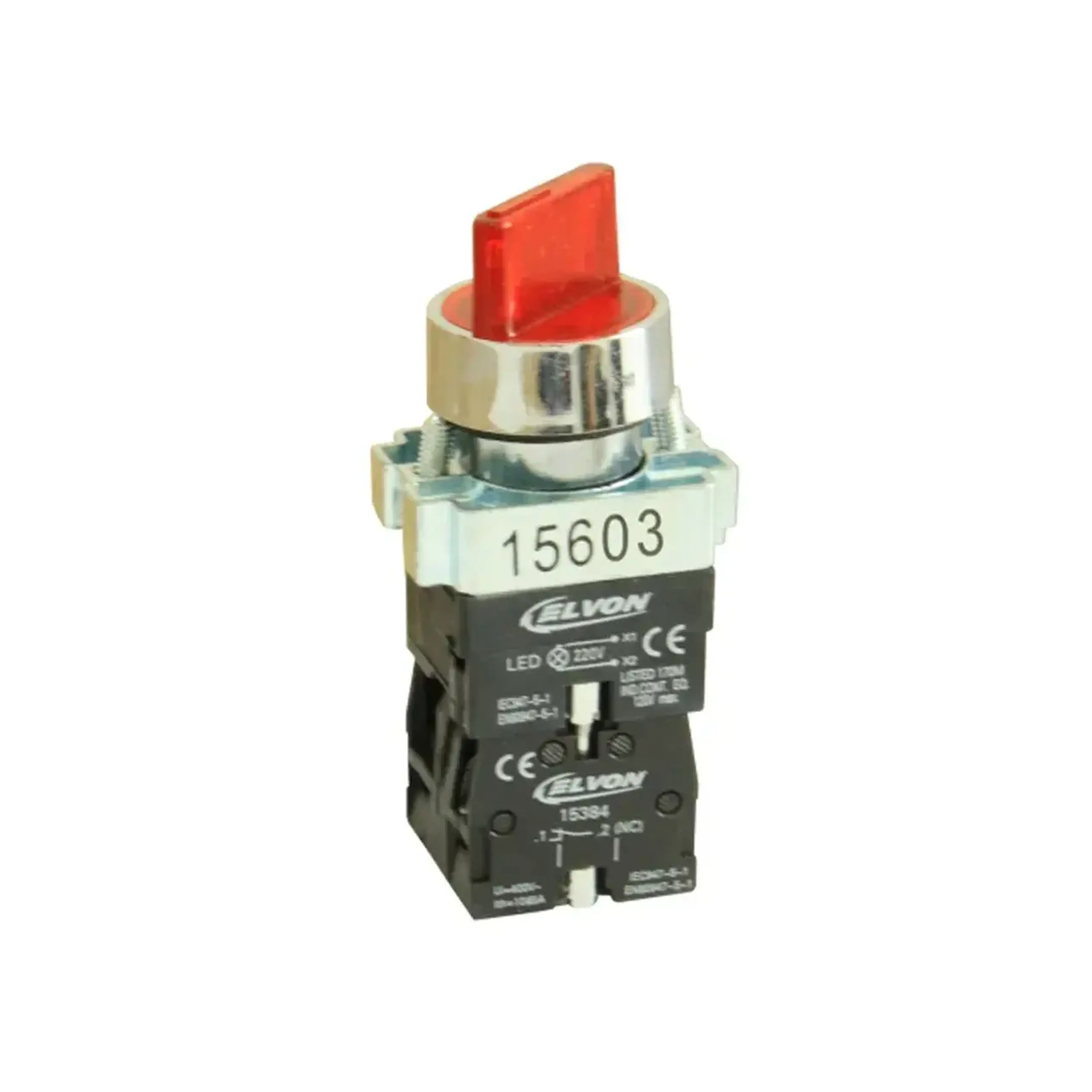 Selector luminos cu revenire 220 V AC/DC 3 A Roșu Elvon - Poziții de comutare 1-0-2