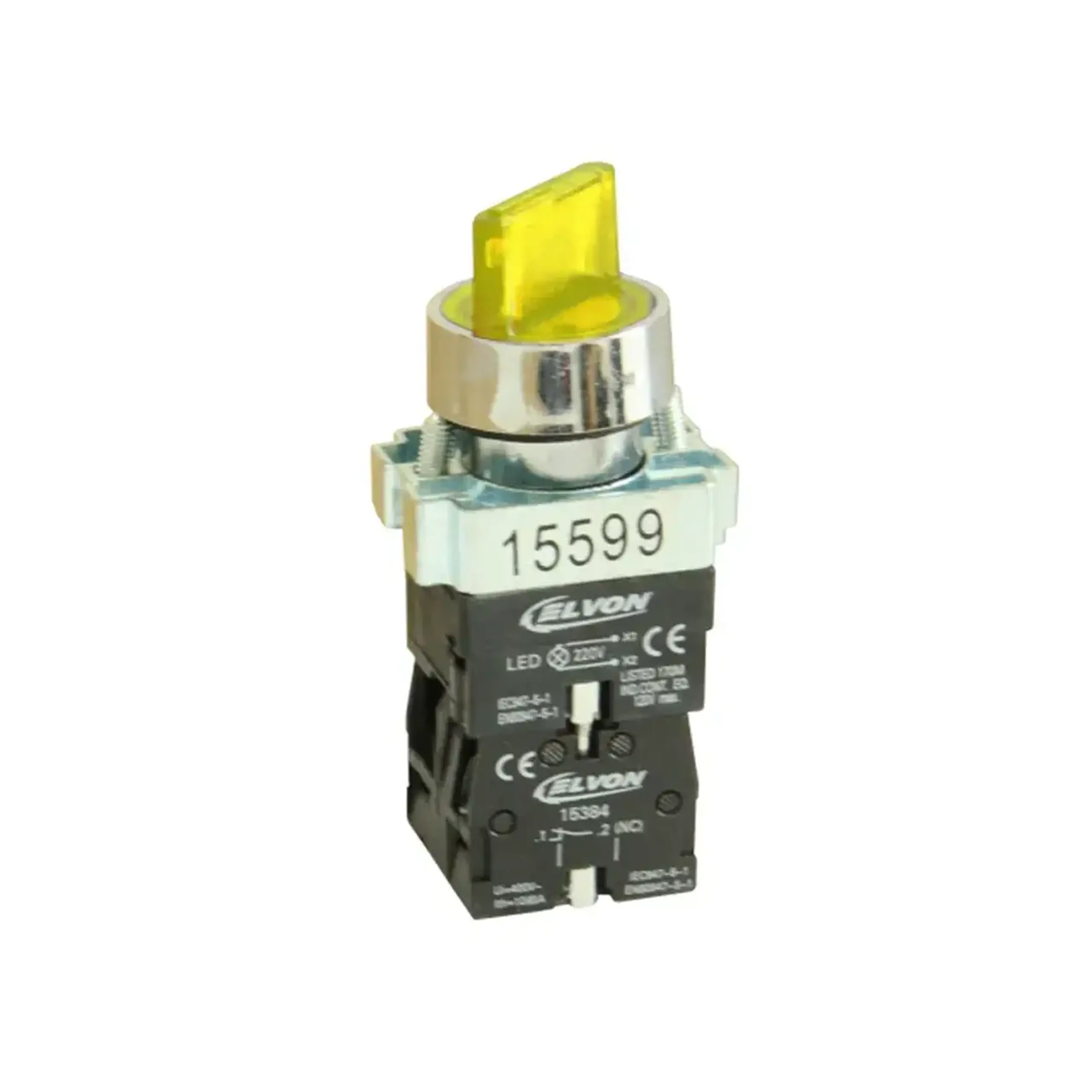 Selector luminos cu revenire 220 V AC/DC 3 A Galben Elvon - Poziții de comutare 1-0