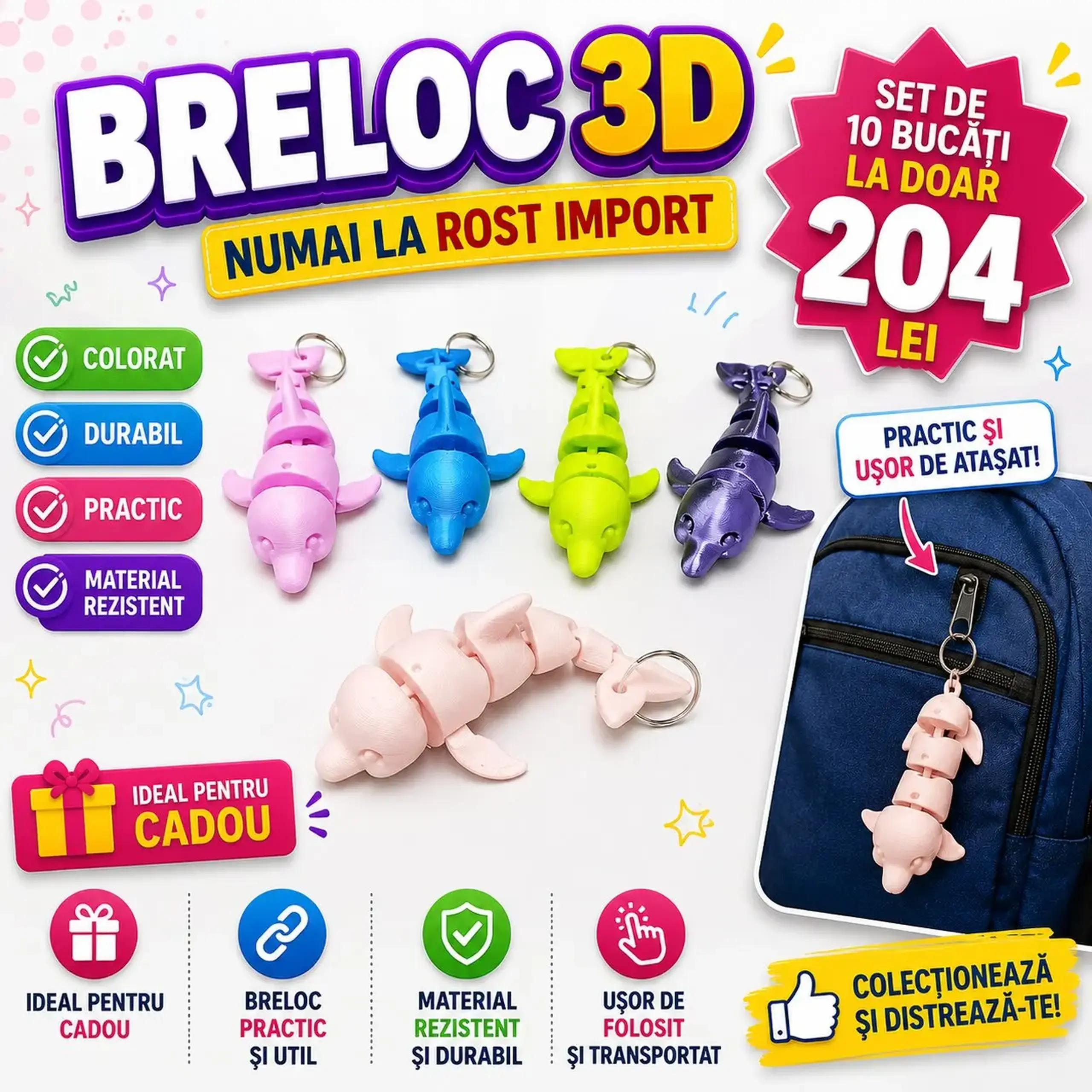 Set suvenir breloc delfin Flexi 10 buc