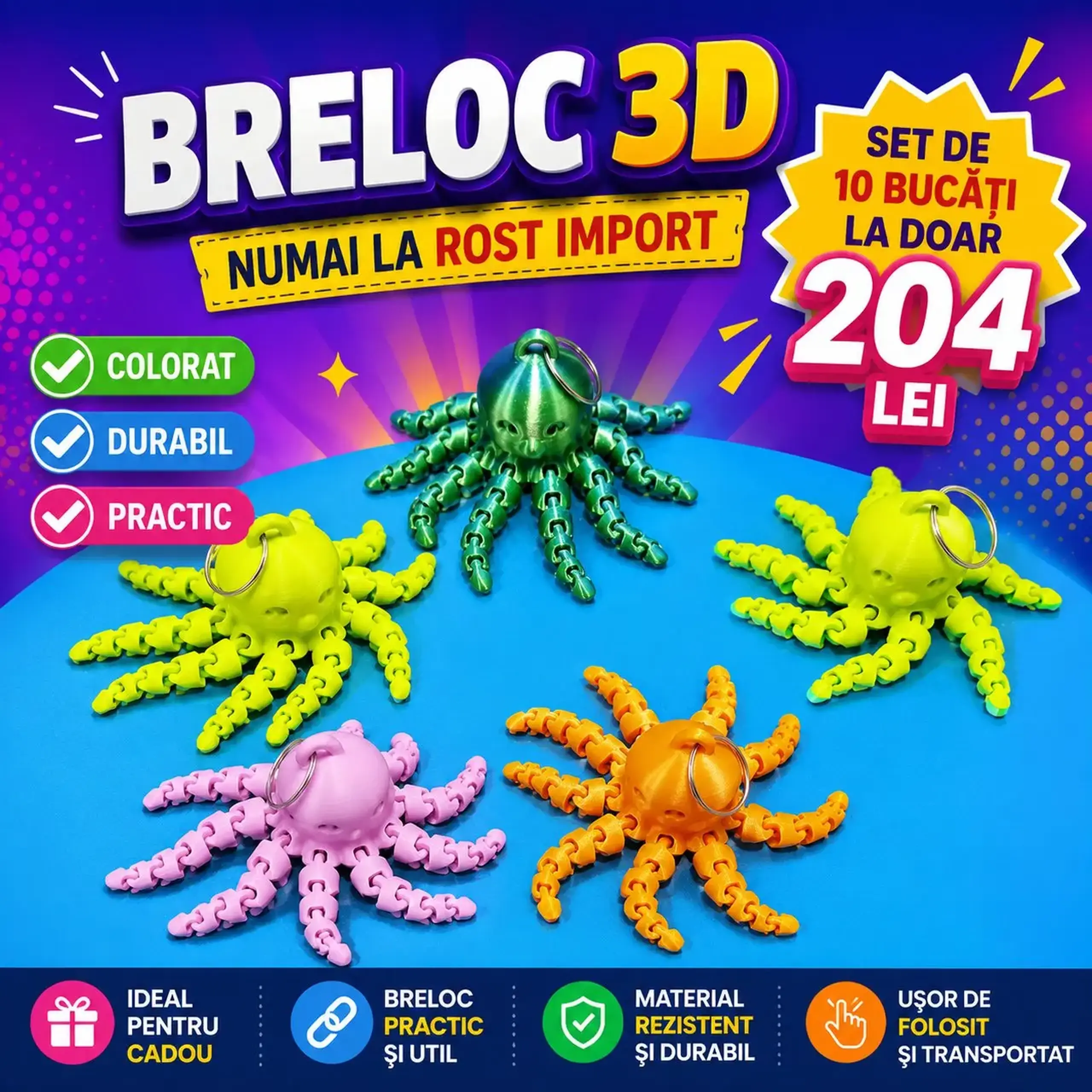 Set suvenir breloc caracatita Flexi 10 buc