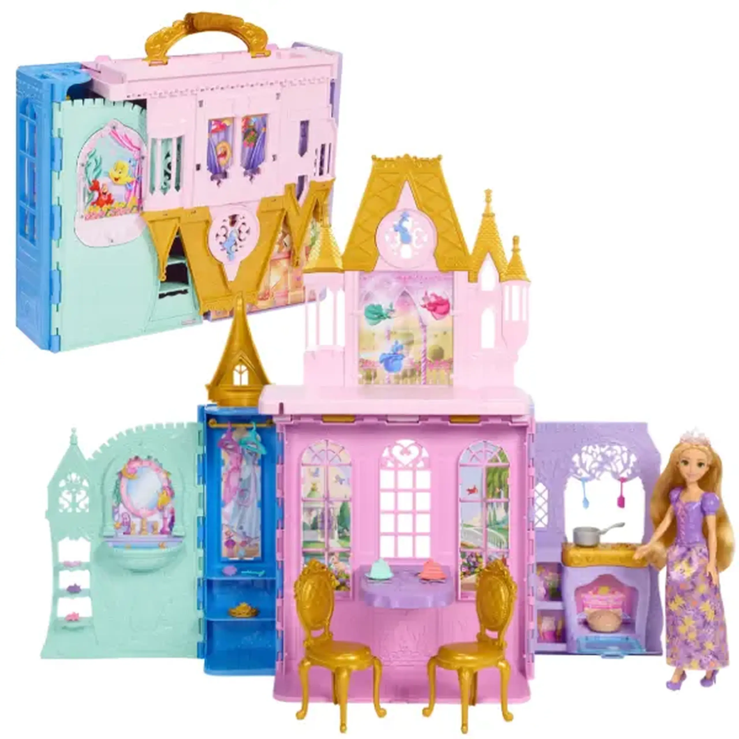 Set de joacă Disney Princess „Castelul prințeselor” cu păpușa Rapunzel și accesorii
