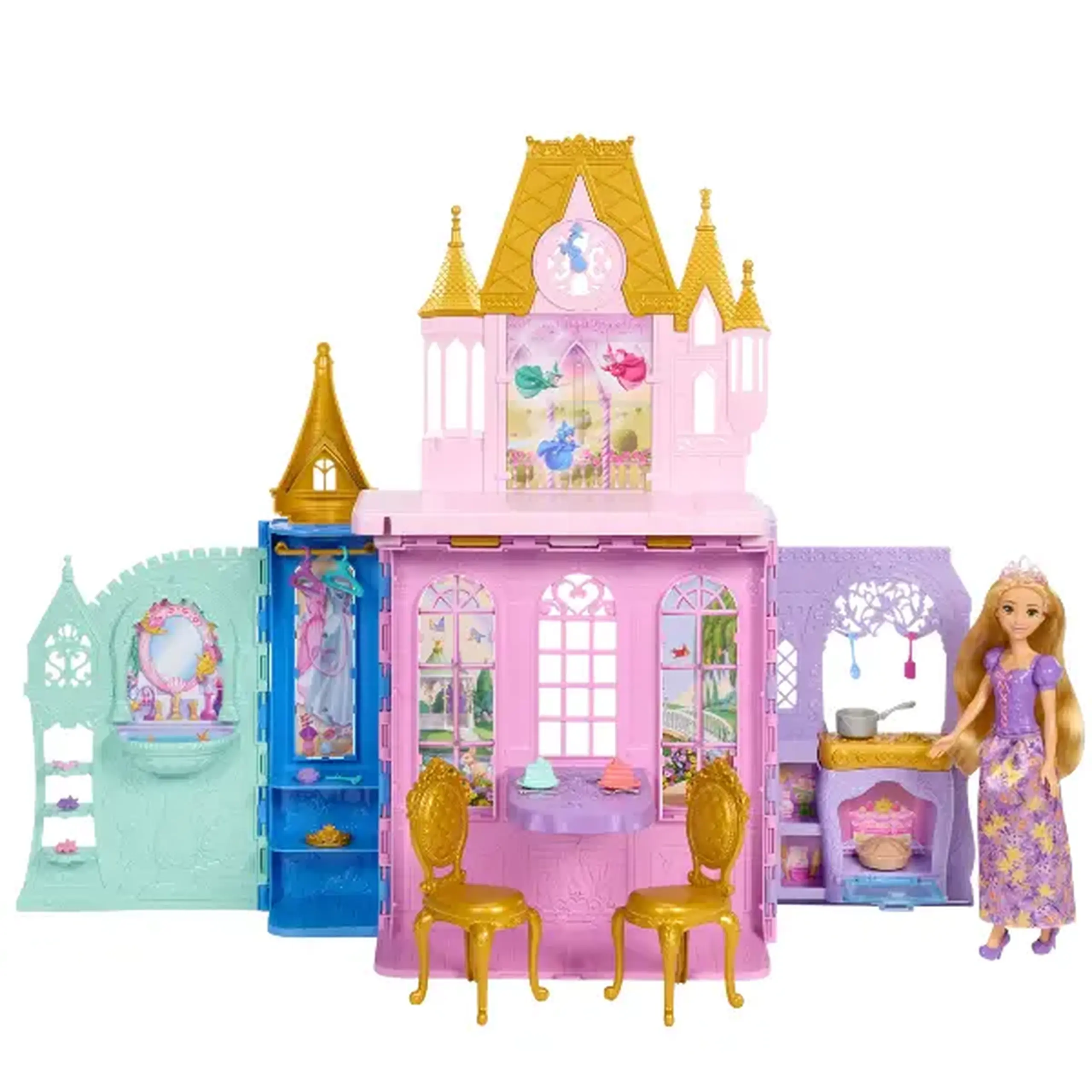 Set de joacă Disney Princess „Castelul prințeselor” cu păpușa Rapunzel și accesorii