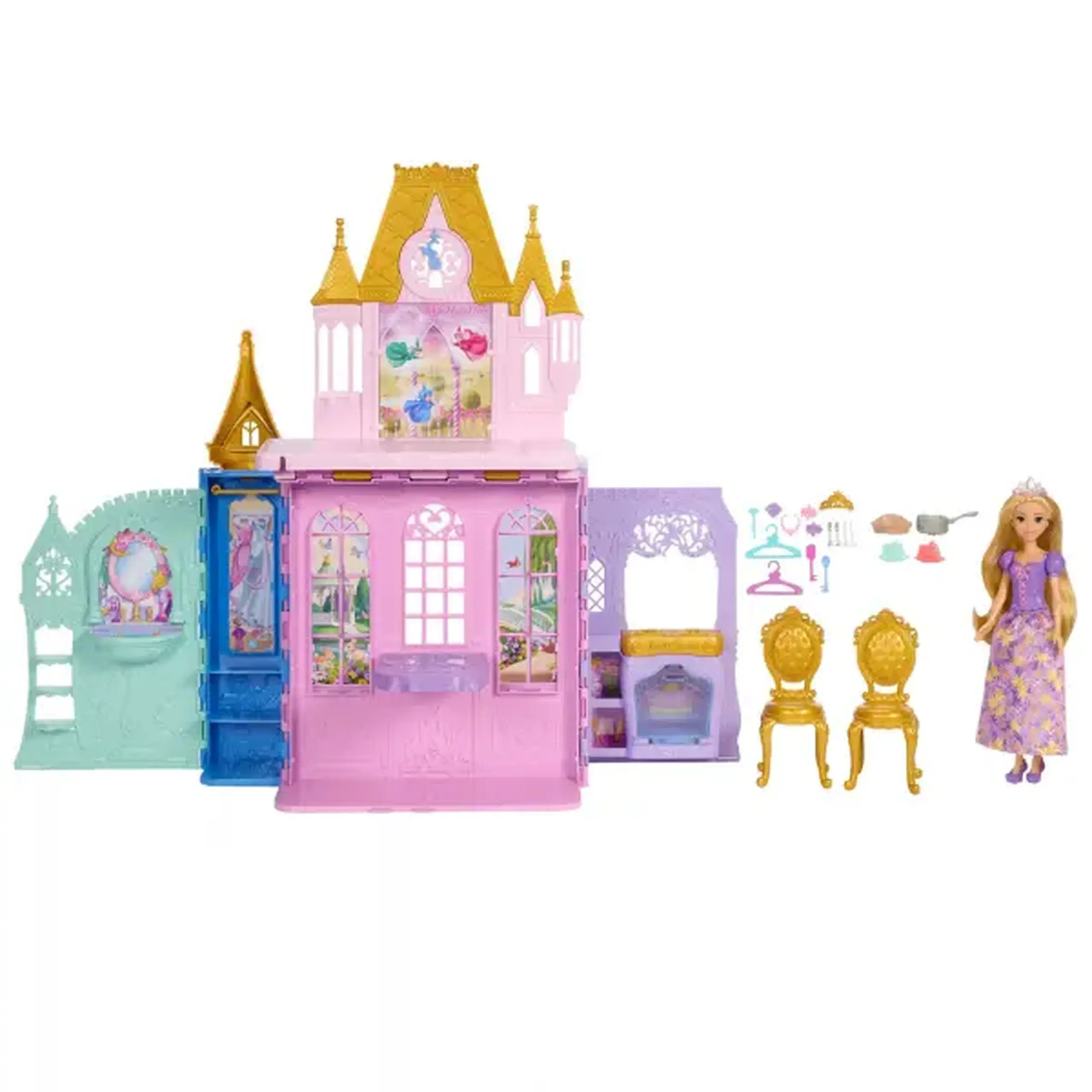 Set de joacă Disney Princess „Castelul prințeselor” cu păpușa Rapunzel și accesorii