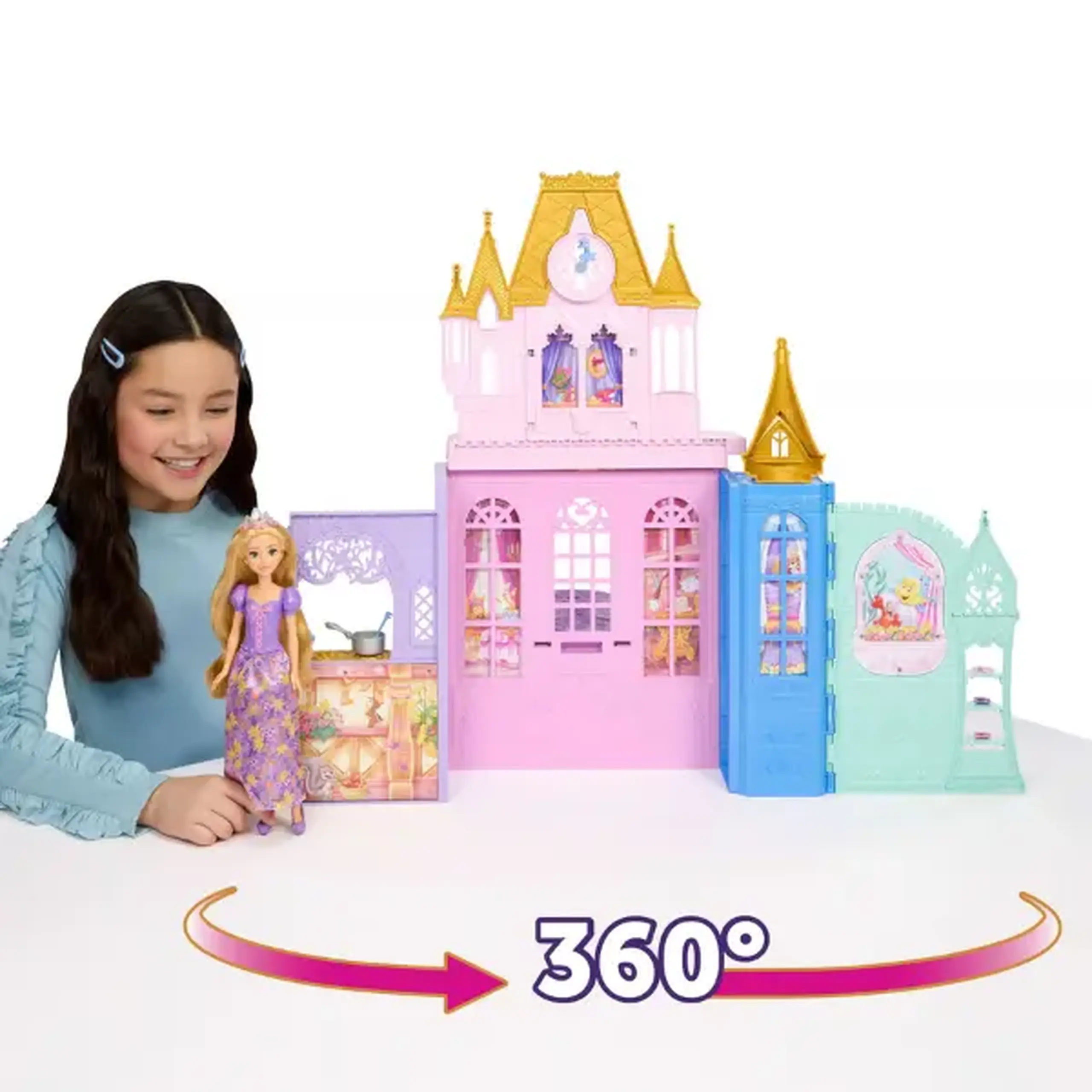 Set de joacă Disney Princess „Castelul prințeselor” cu păpușa Rapunzel și accesorii