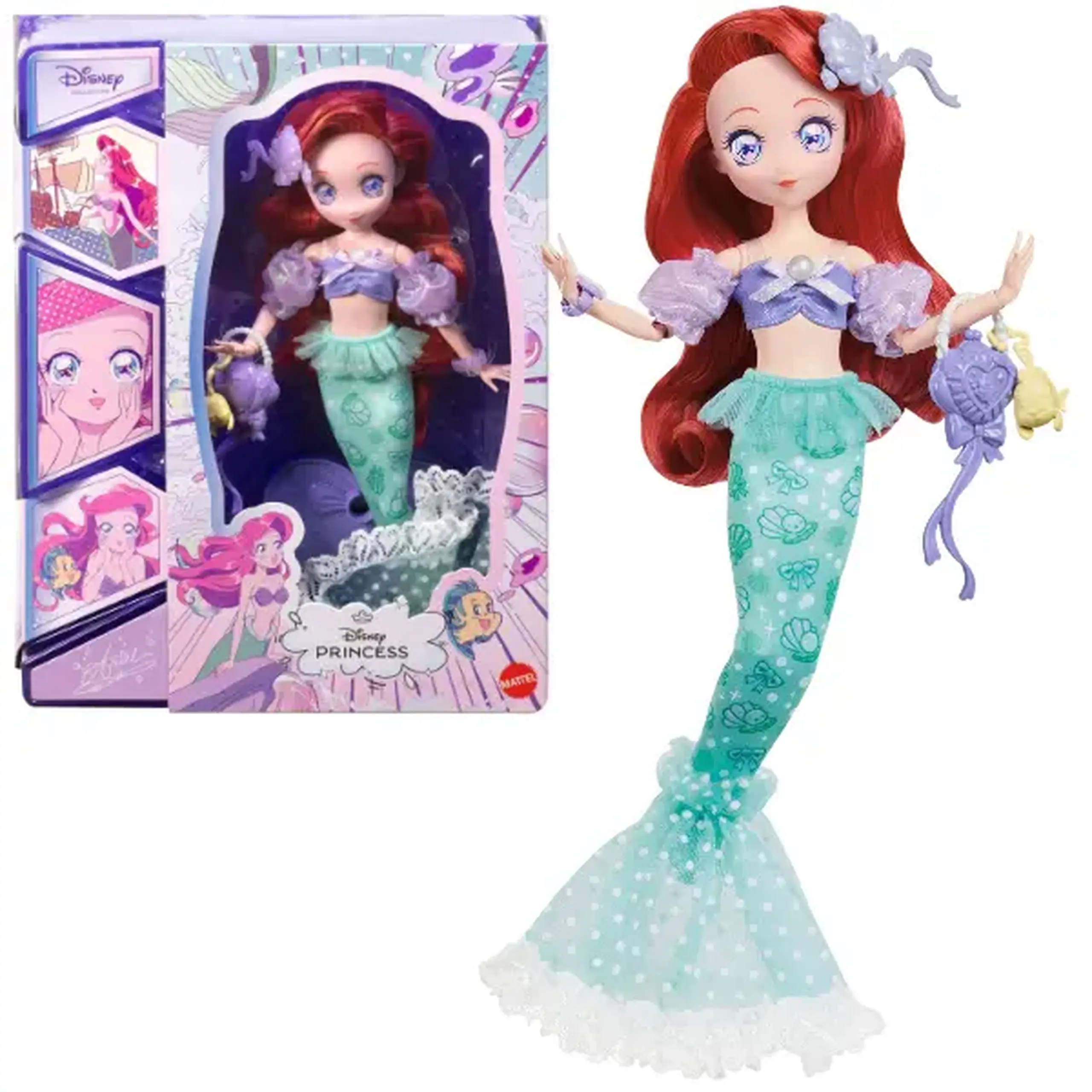 Păpușă de colecție Disney Princess „Ariel” în stil manga, cu accesorii