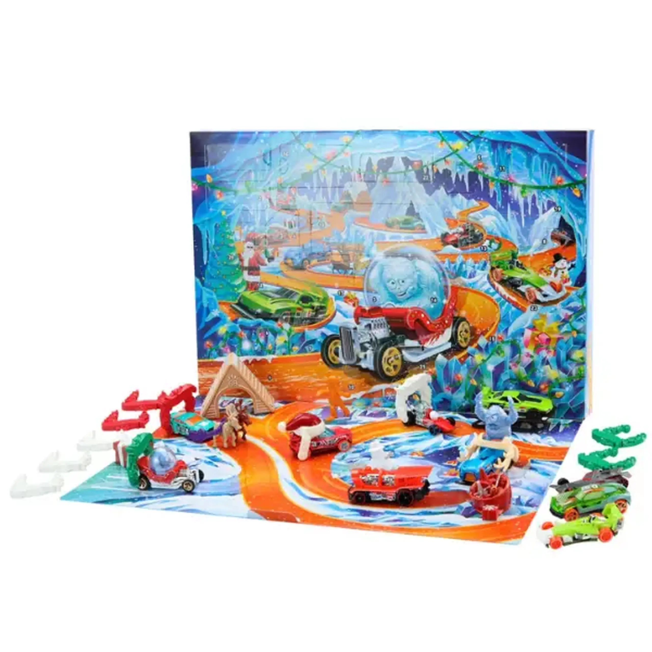 Calendar Advent Hot Wheels, 10 mașinuțe 1:64 și 14 accesorii