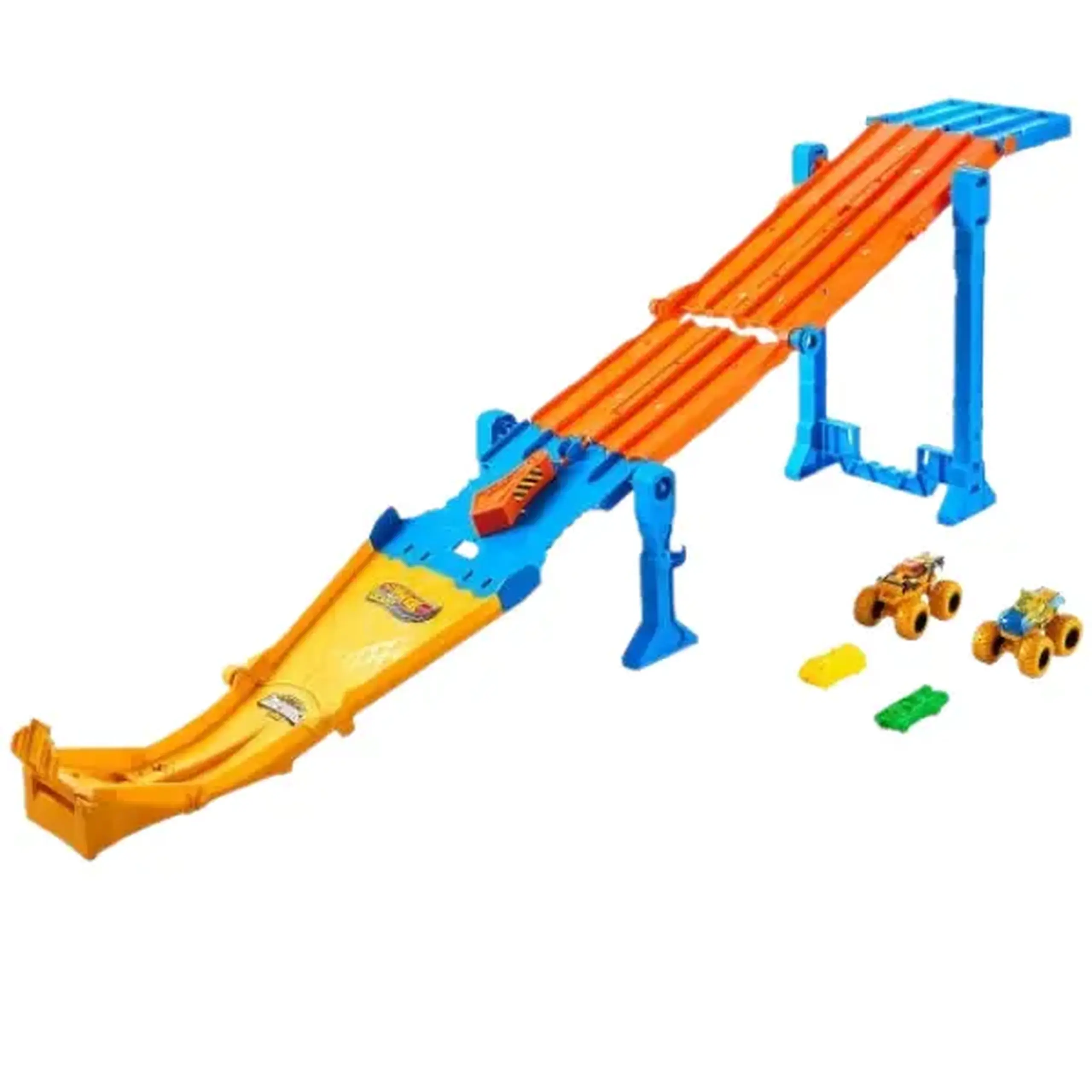 Pistă de curse 2 în 1 Hot Wheels Monster Trucks „Dual Terrain Raceway” cu 2 mașinuțe