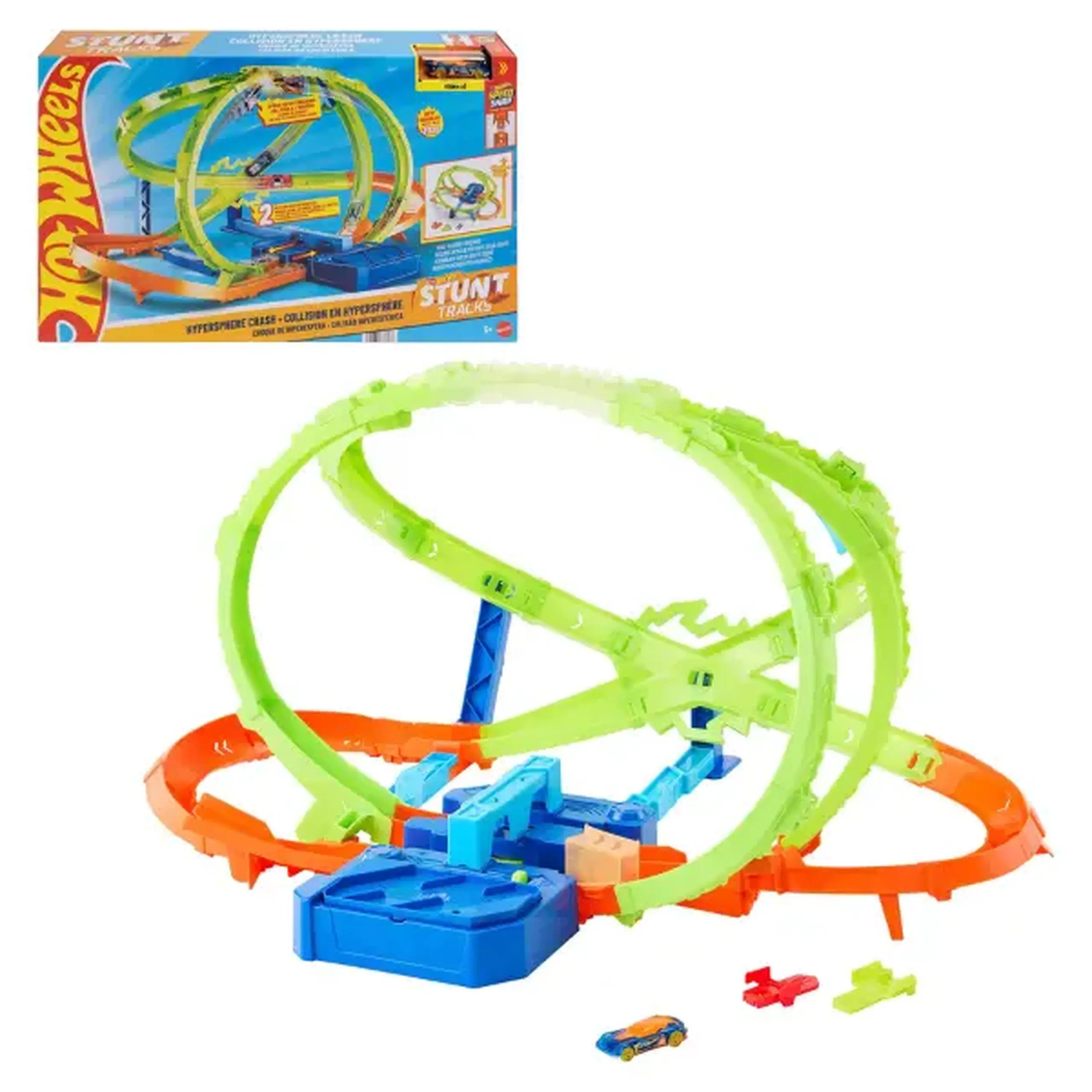Pistă de joacă „Hypersphere Crash” Hot Wheels Stunt Tracks, mașinuță 1:64