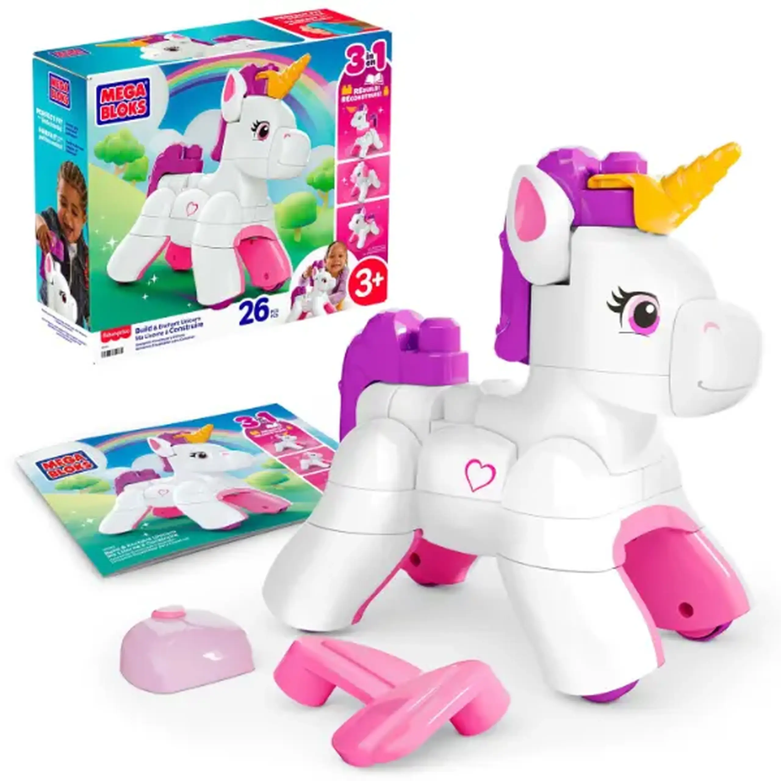 Set de construcție 3 în 1 „Unicorn magic” MEGA BLOKS, 26 piese