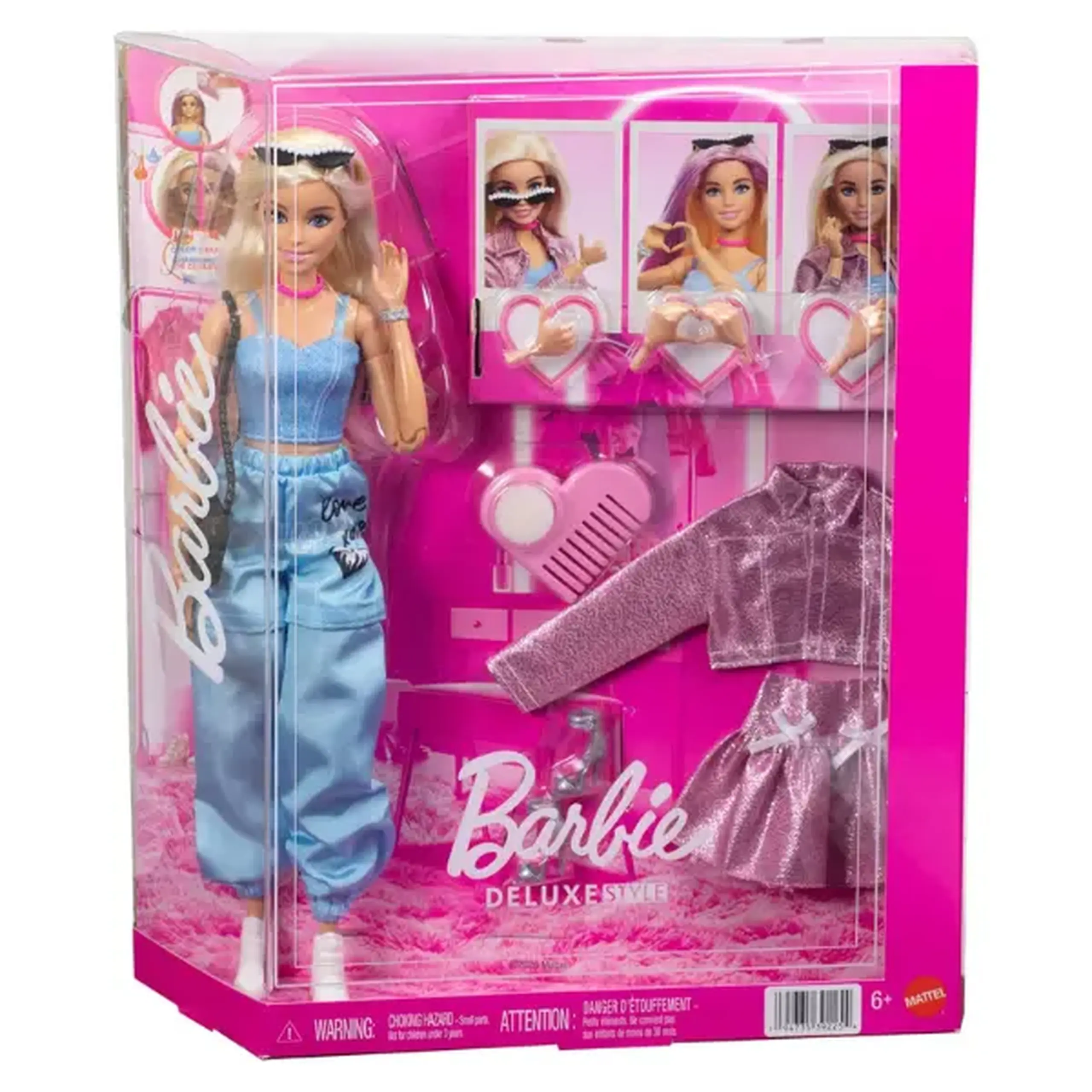Păpușa Barbie cu 4 ținute, accesorii și păr cu schimbare de culoare