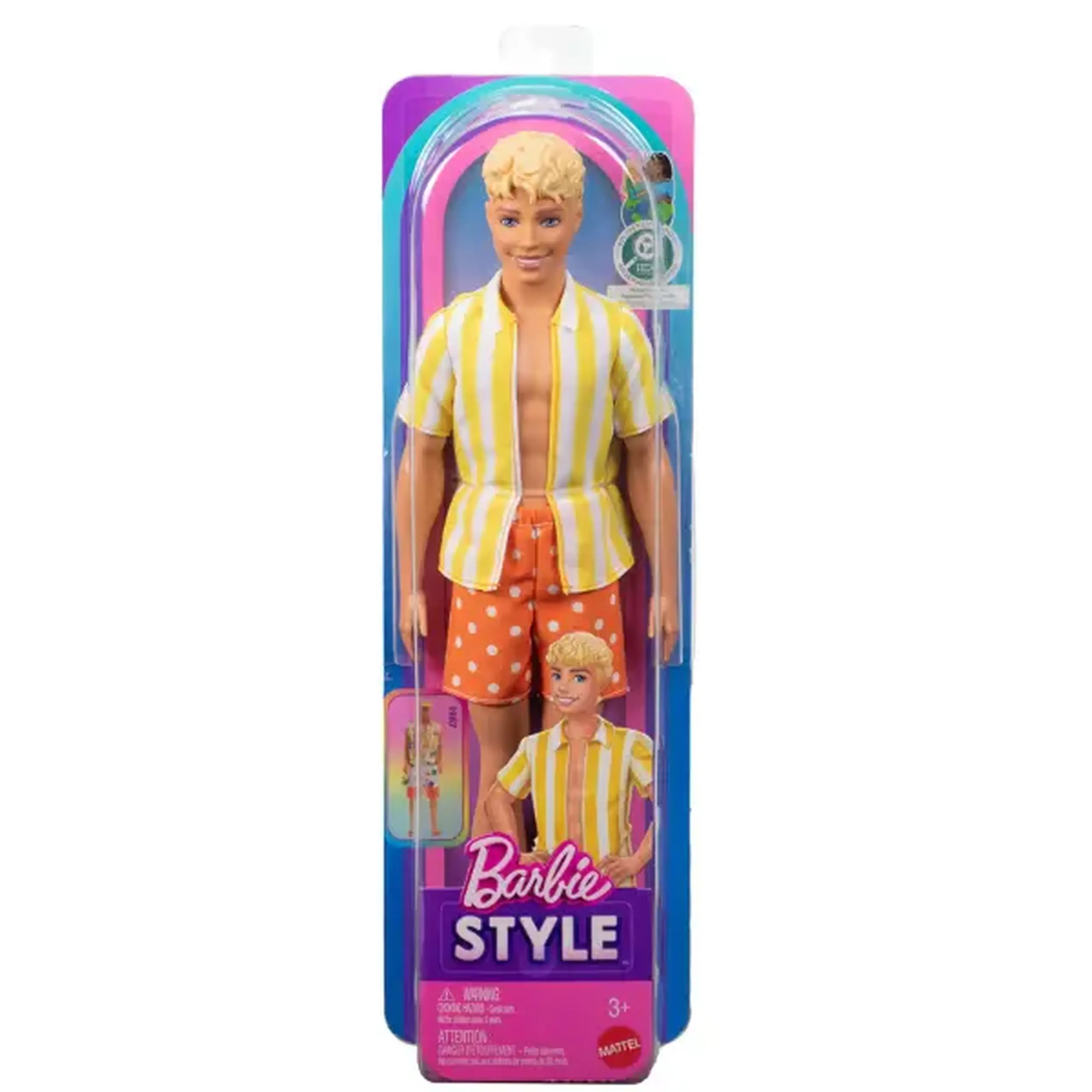 Păpușa Ken cu cămașă în dungi și pantaloni scurți