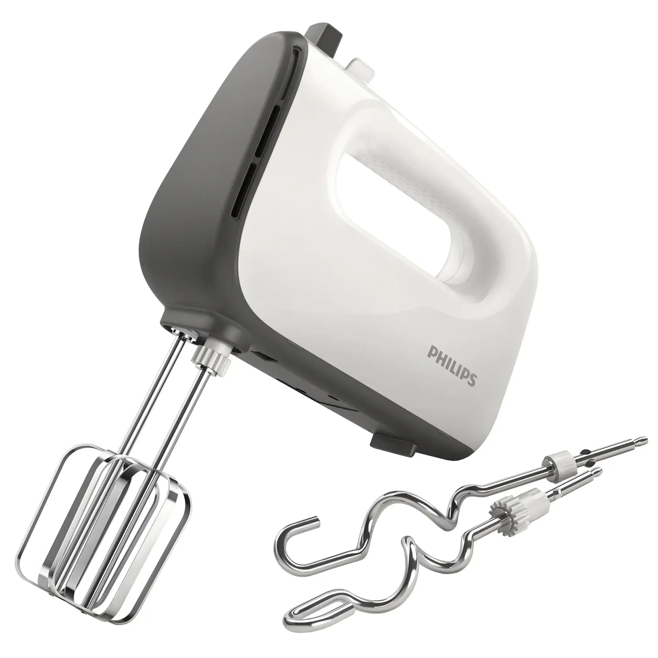 Mixer de mana Philips Viva Collection HR3740/00, 450 W, 5 viteze, Functie Turbo, Alb/Gri