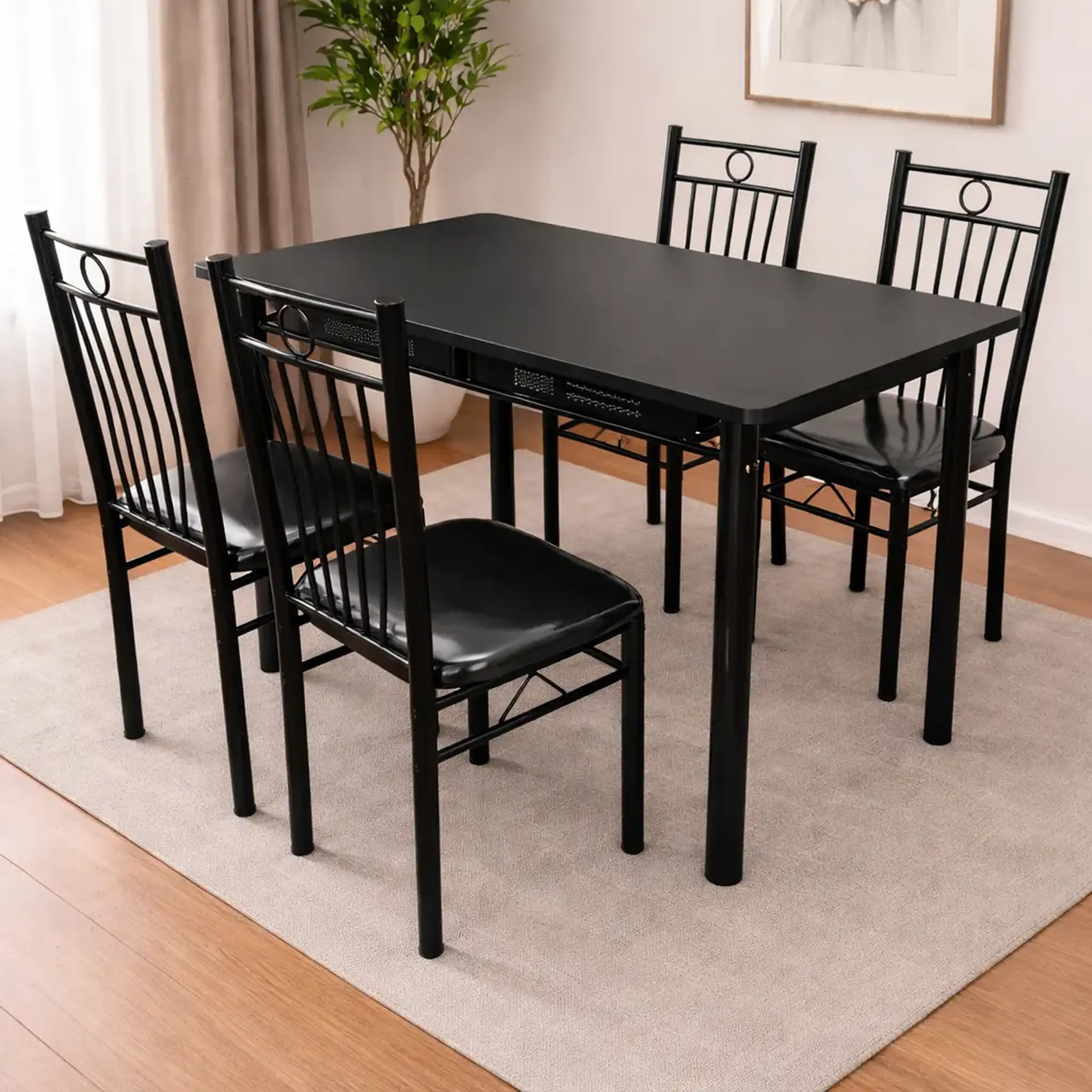 Set masă și 4 scaune FABBYGO 161CM 145K, Negru