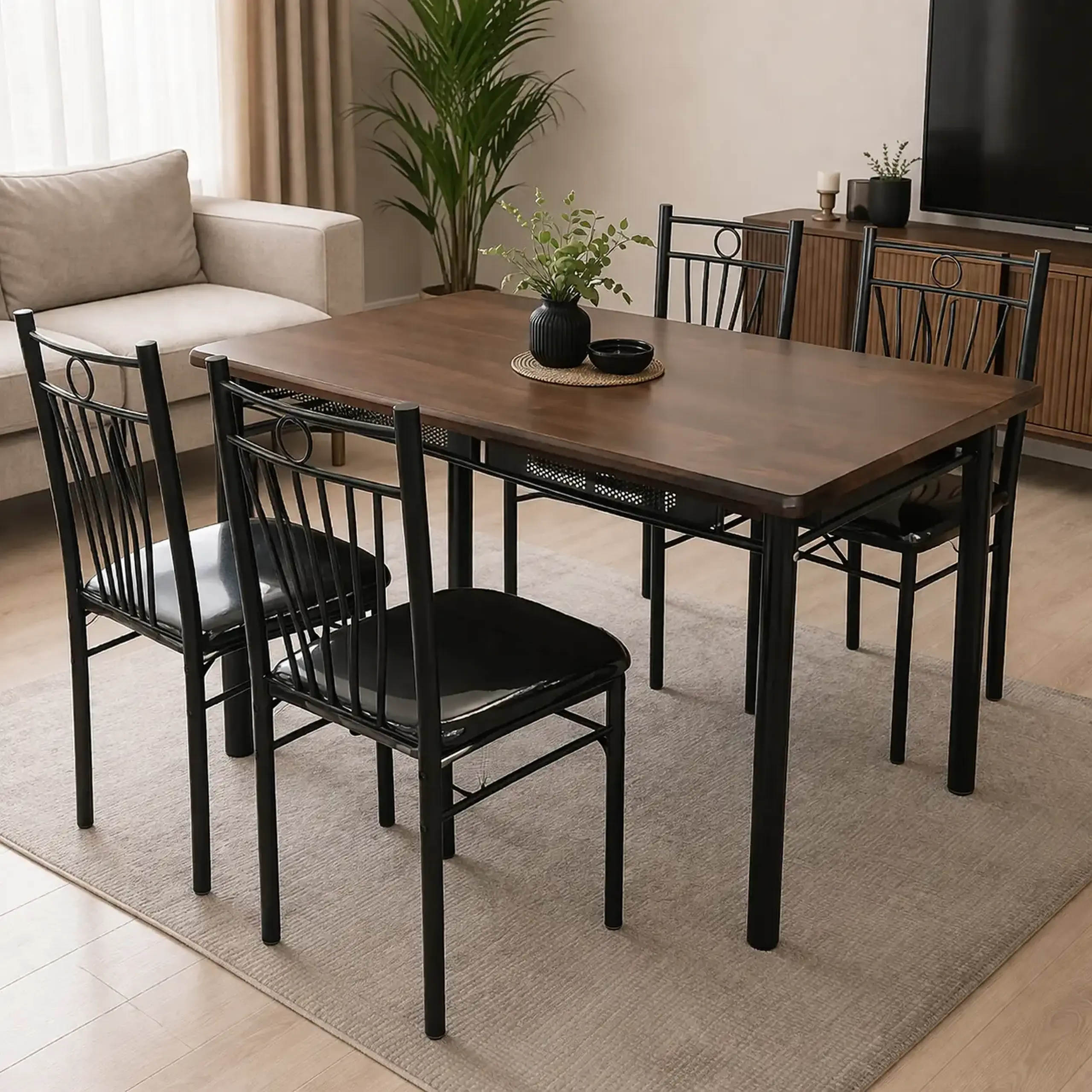 Set masă și 4 scaune FABBYGO 34B281, Maro/Negru