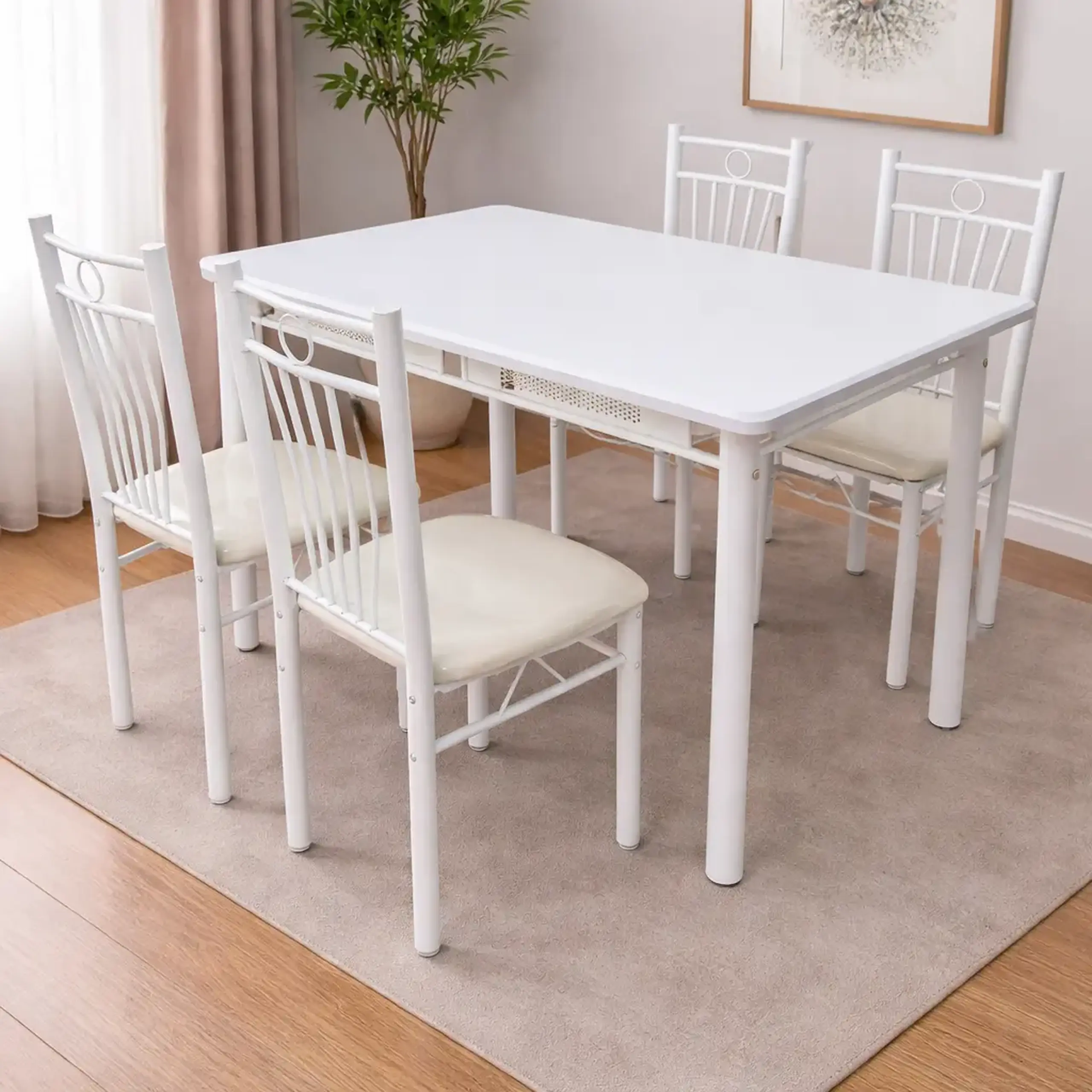 Set masă și 4 scaune FABBYGO 166 B03B, Alb