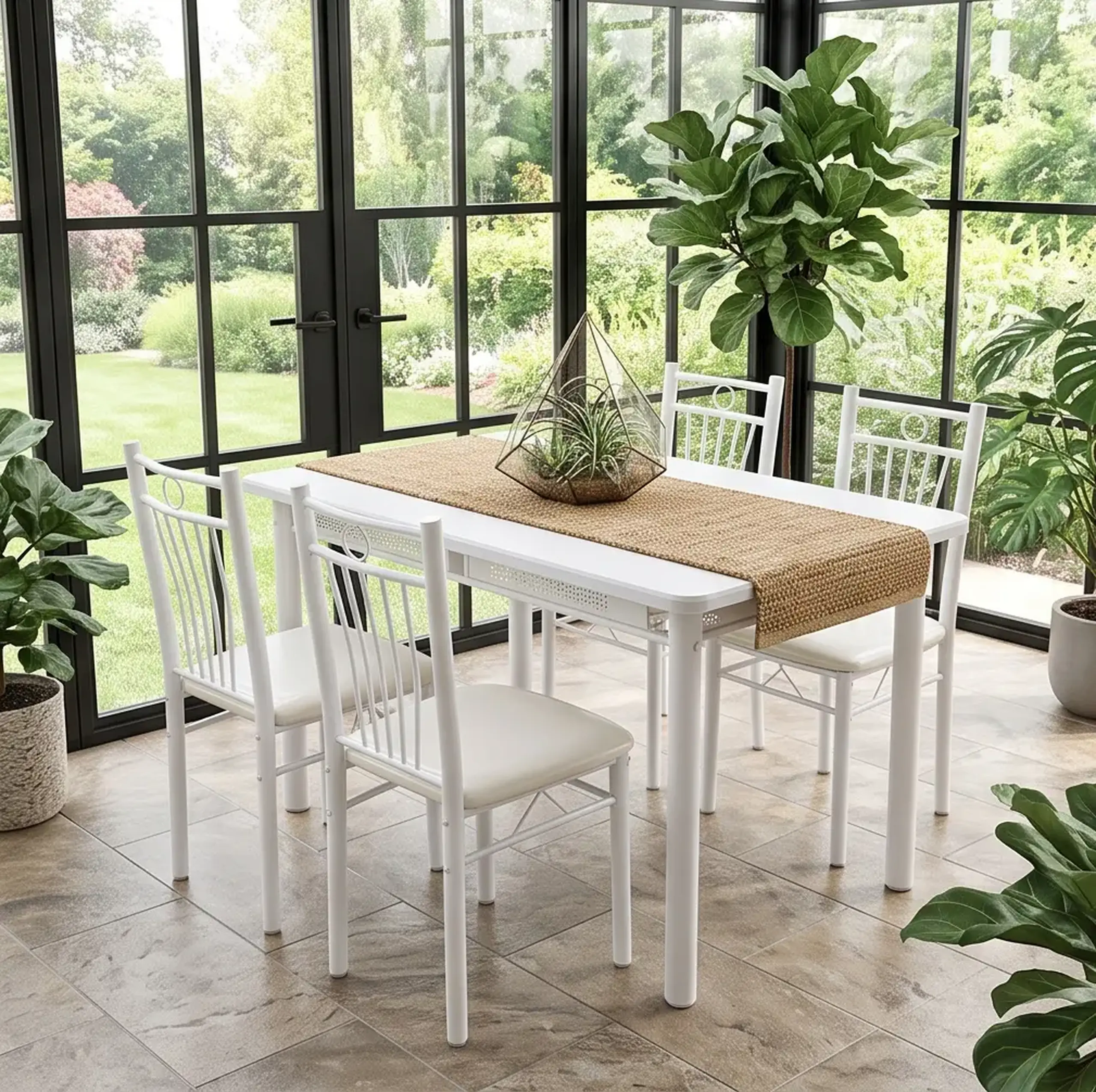 Set masă și 4 scaune FABBYGO 166 B03B, Alb