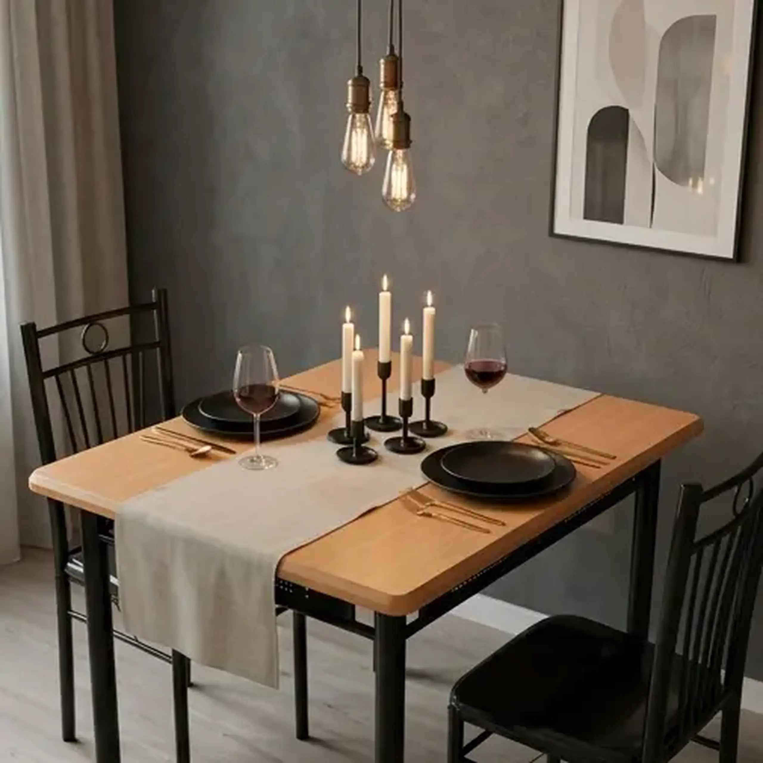 Set masă și 4 scaune FABBYGO 142-12, Maro/Negru