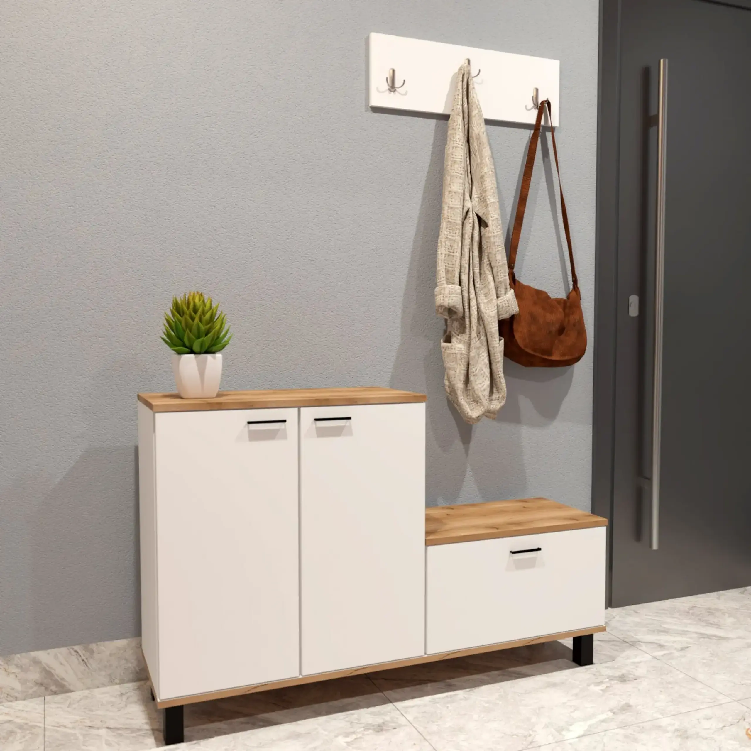 Set dulap pentru pantofi și cuier Veluxa Alb/Atlantic 75x120x32cm