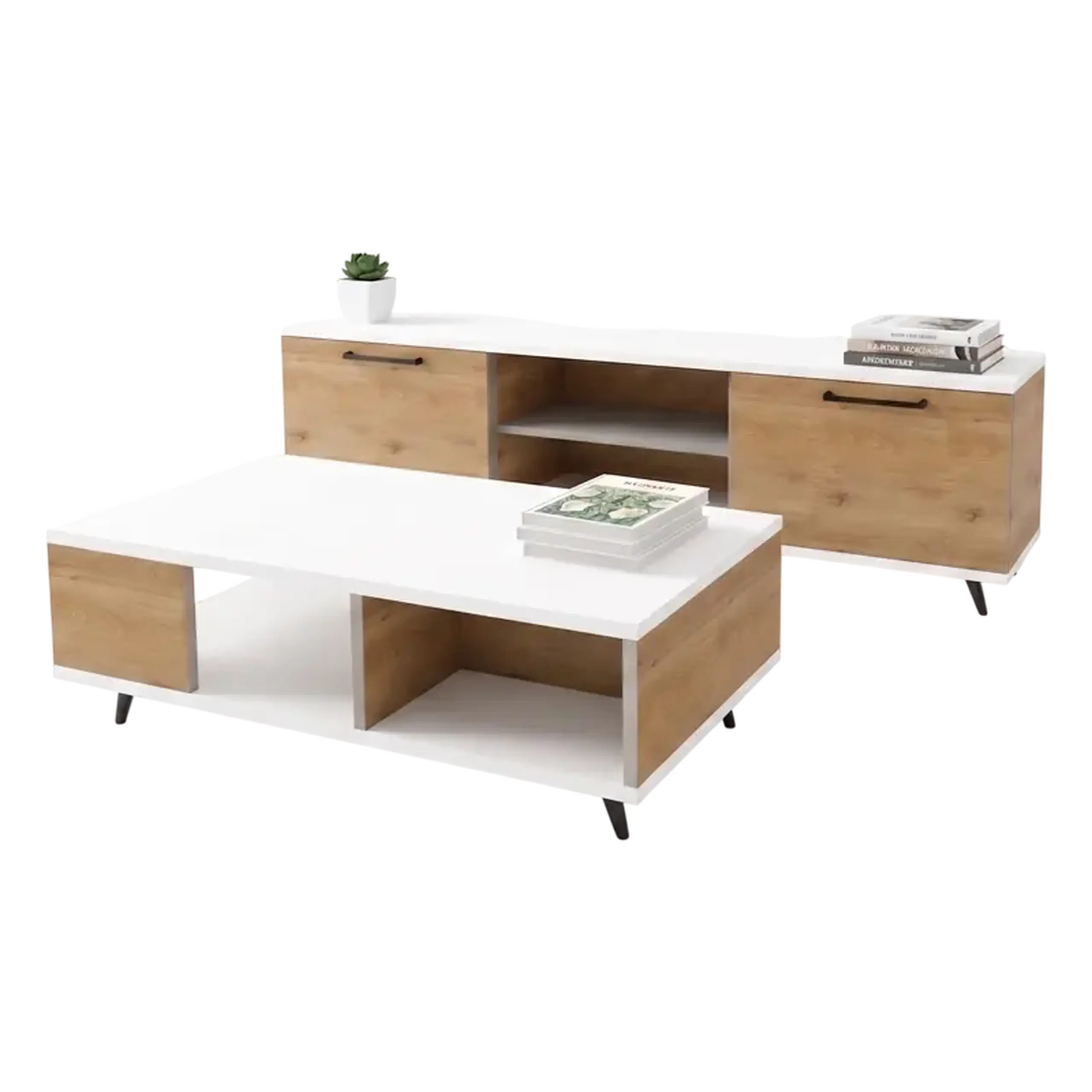 Set living: comodă TV + măsuță de cafea Vivienne Atlantic/Alb