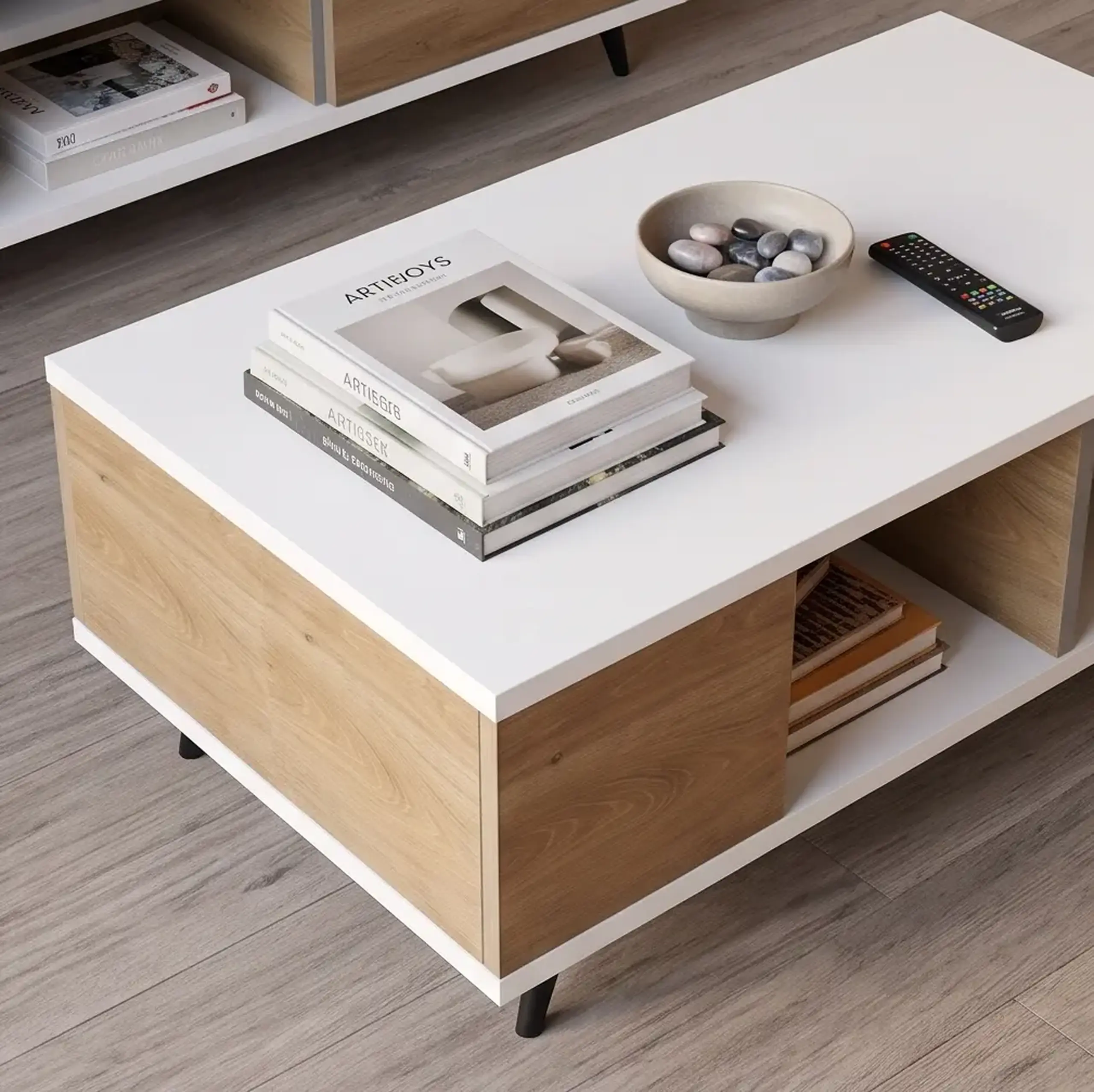 Set living: comodă TV + măsuță de cafea Vivienne Atlantic/Alb