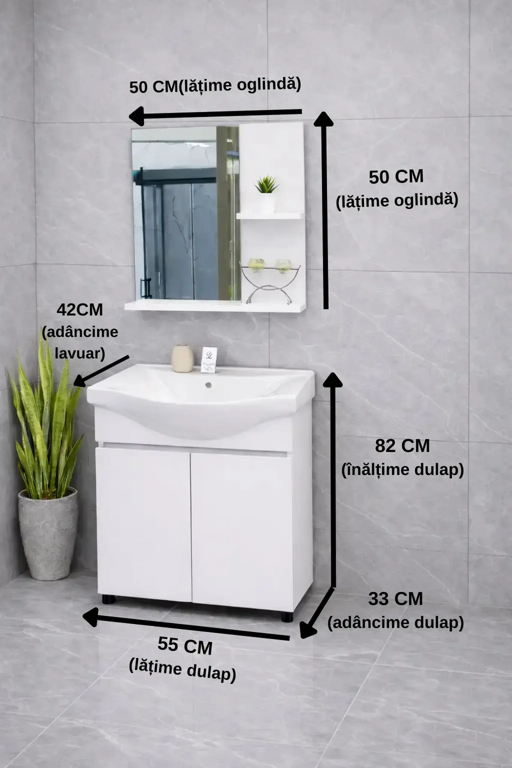 LUNA – Mobilier baie cu oglindă și lavoar inclus