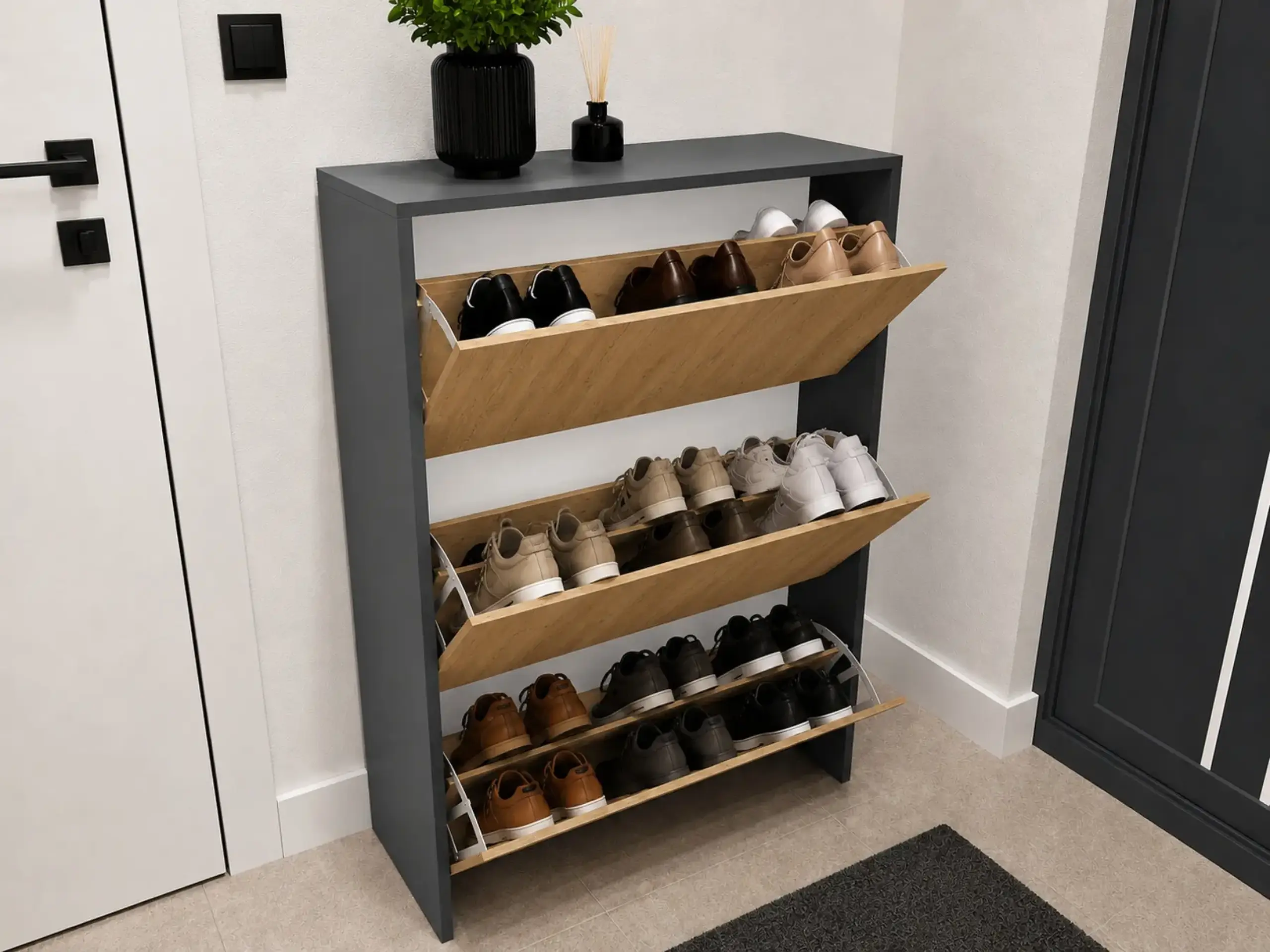 Dulap pentru pantofi antracit cu structură Monaco Atlantic 110x70x24cm