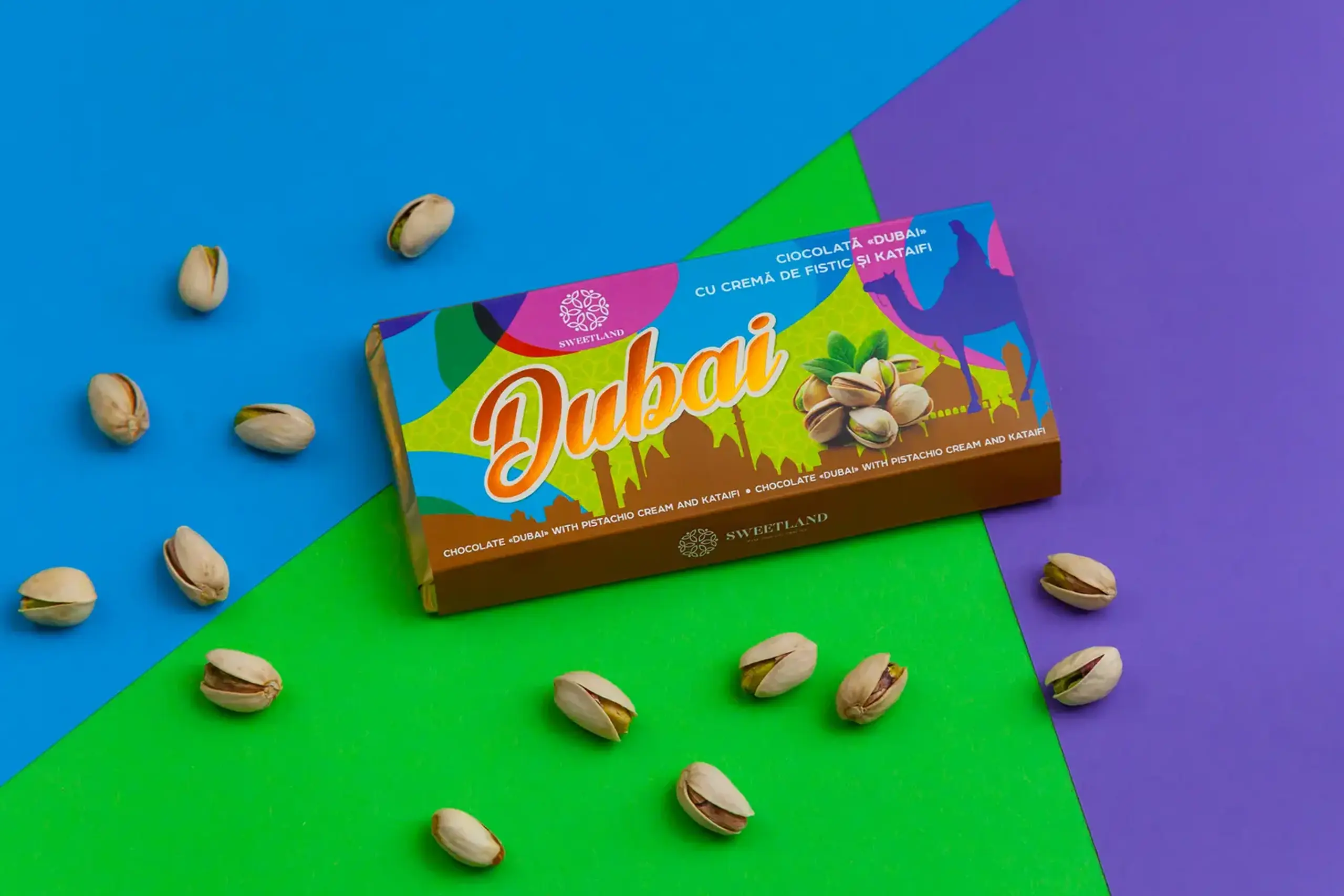 Ciocolată „Dubai” cu fistic. Fabricat în Moldova