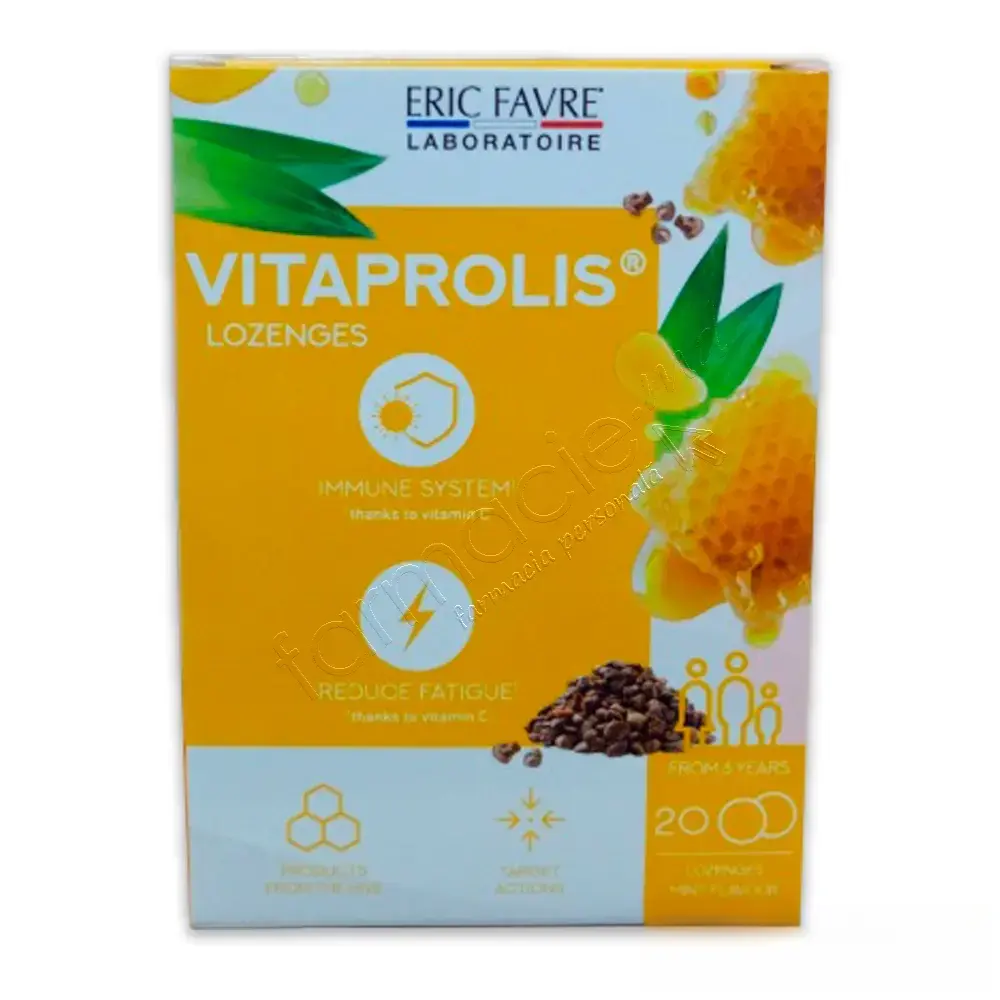 VITAPROLIS 50mg comp.de supt N20 (propolis, bromelaina,vit C,menta,eucalypt,miere) Eric Favre