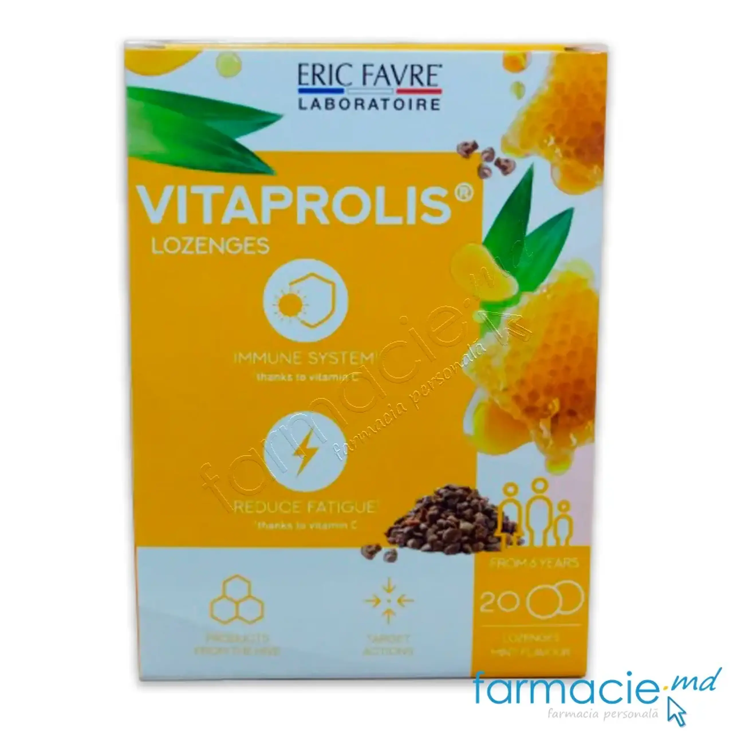 VITAPROLIS 50mg comp.de supt N20 (propolis, bromelaina,vit C,menta,eucalypt,miere) Eric Favre