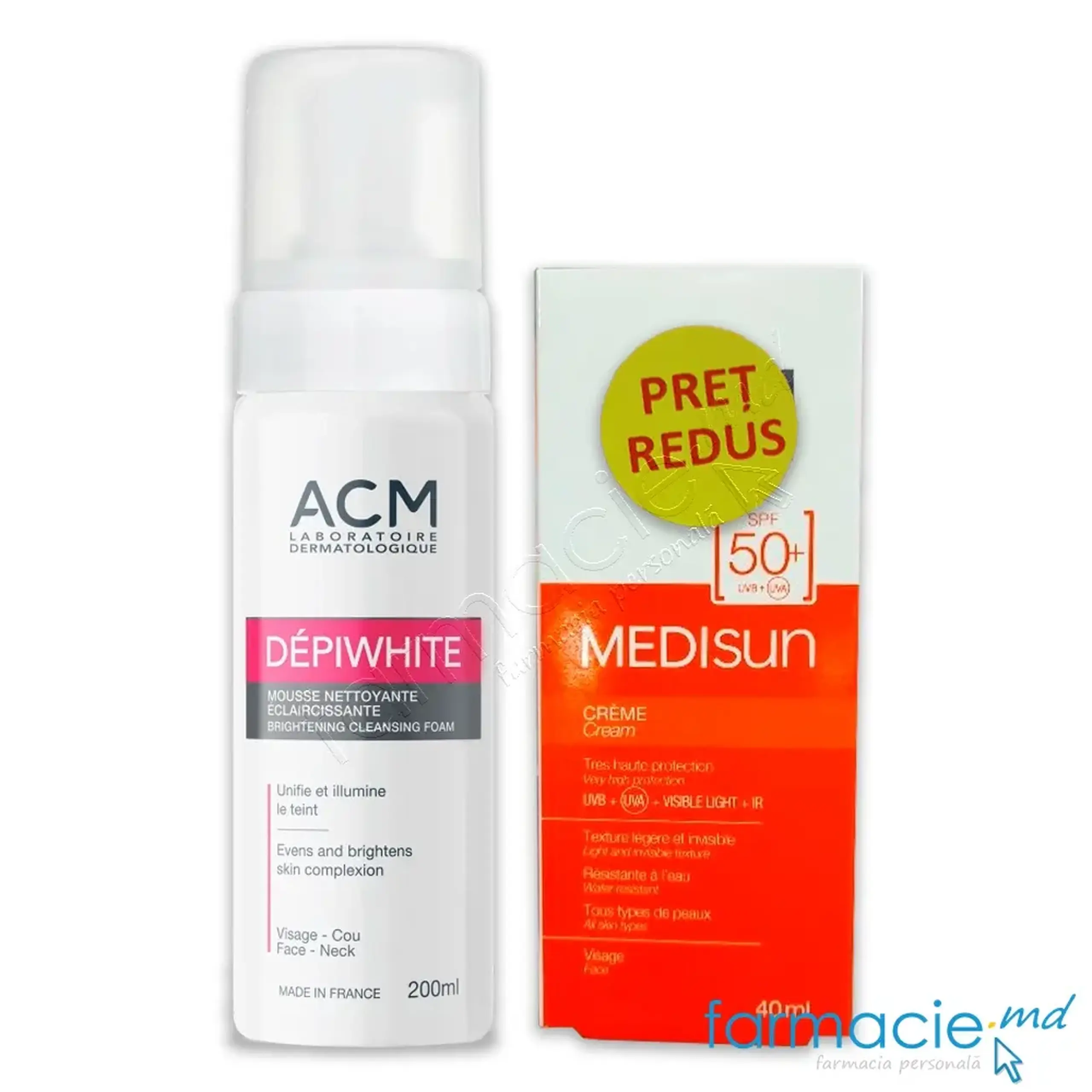 Depiwhite Spuma de curatat 200ml+Medisun SPF50 Crema 40ml PRET REDUS