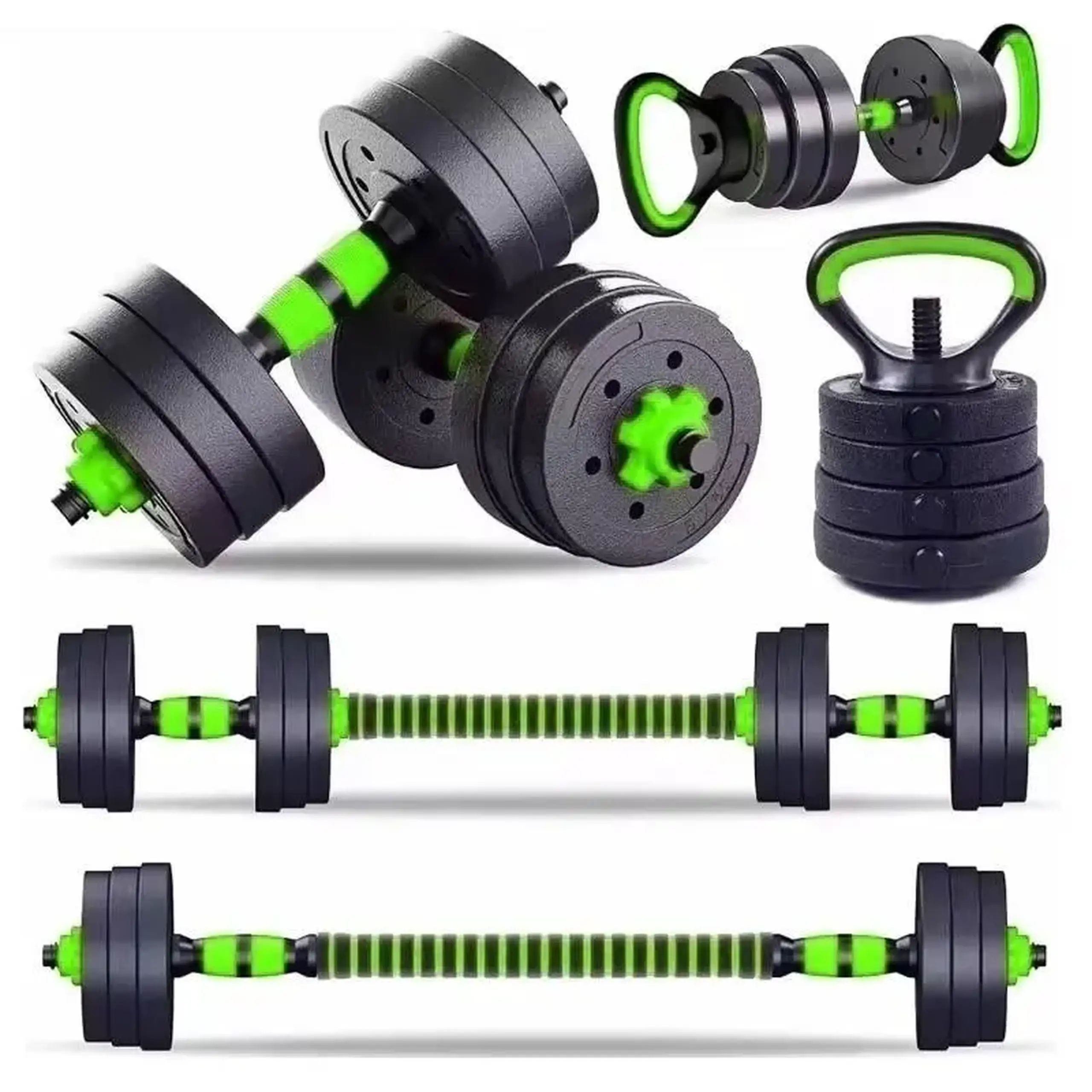 Set gantere reglabile kettlebell FitTronic® 7 in 1, 40 kg, 2 bare x 51 cm, culoare negru