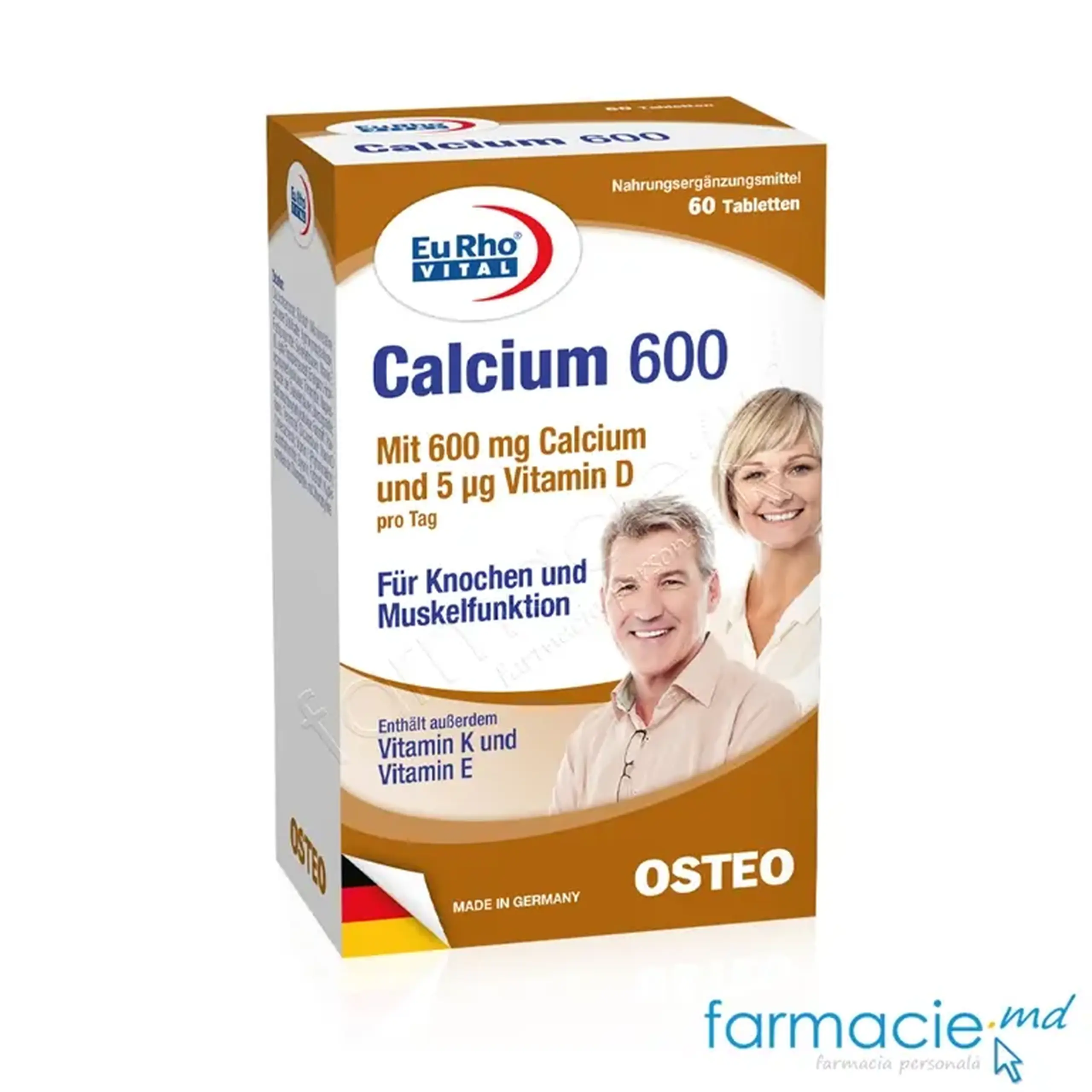 Calciu 600mg+Vit D 5mcg+Vit K, E comp. N60 EuRho Vital