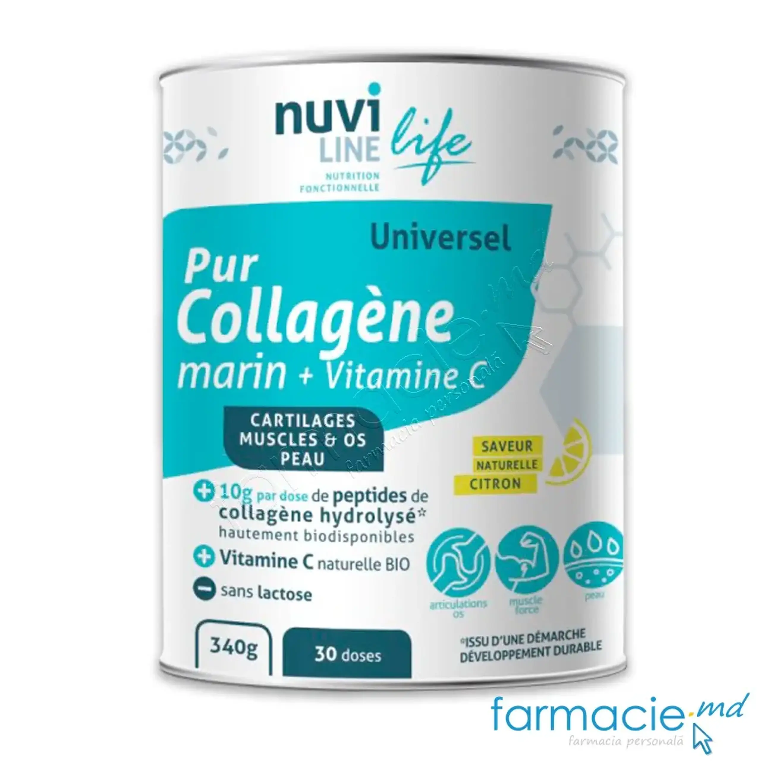 Colagen marin Nuviline Pur Universal(cu aroma de lamaie) 30doze x 11g pulbere 340g