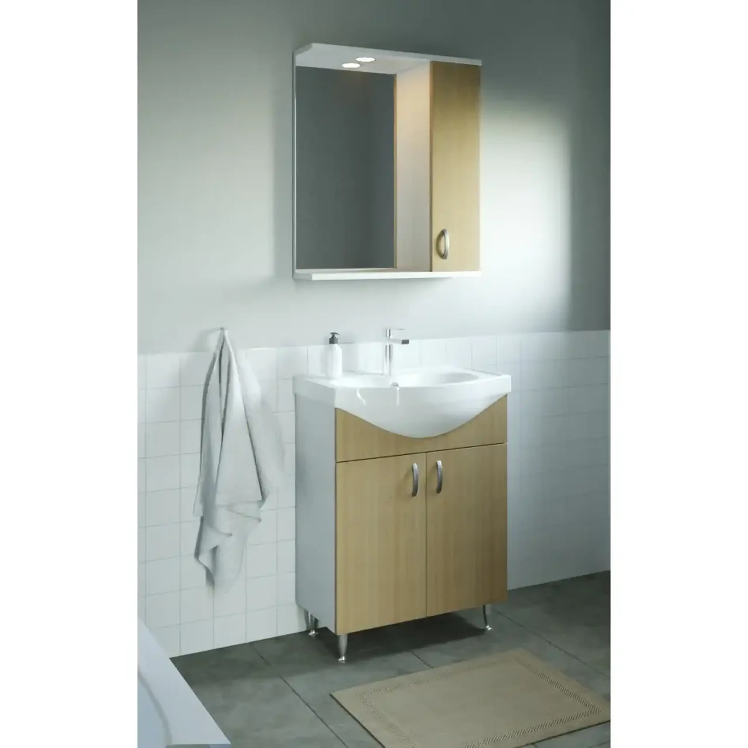 Set baza mobilier + lavoar ceramic Badenmob Seria 001, 50x81x42 cm, Fag