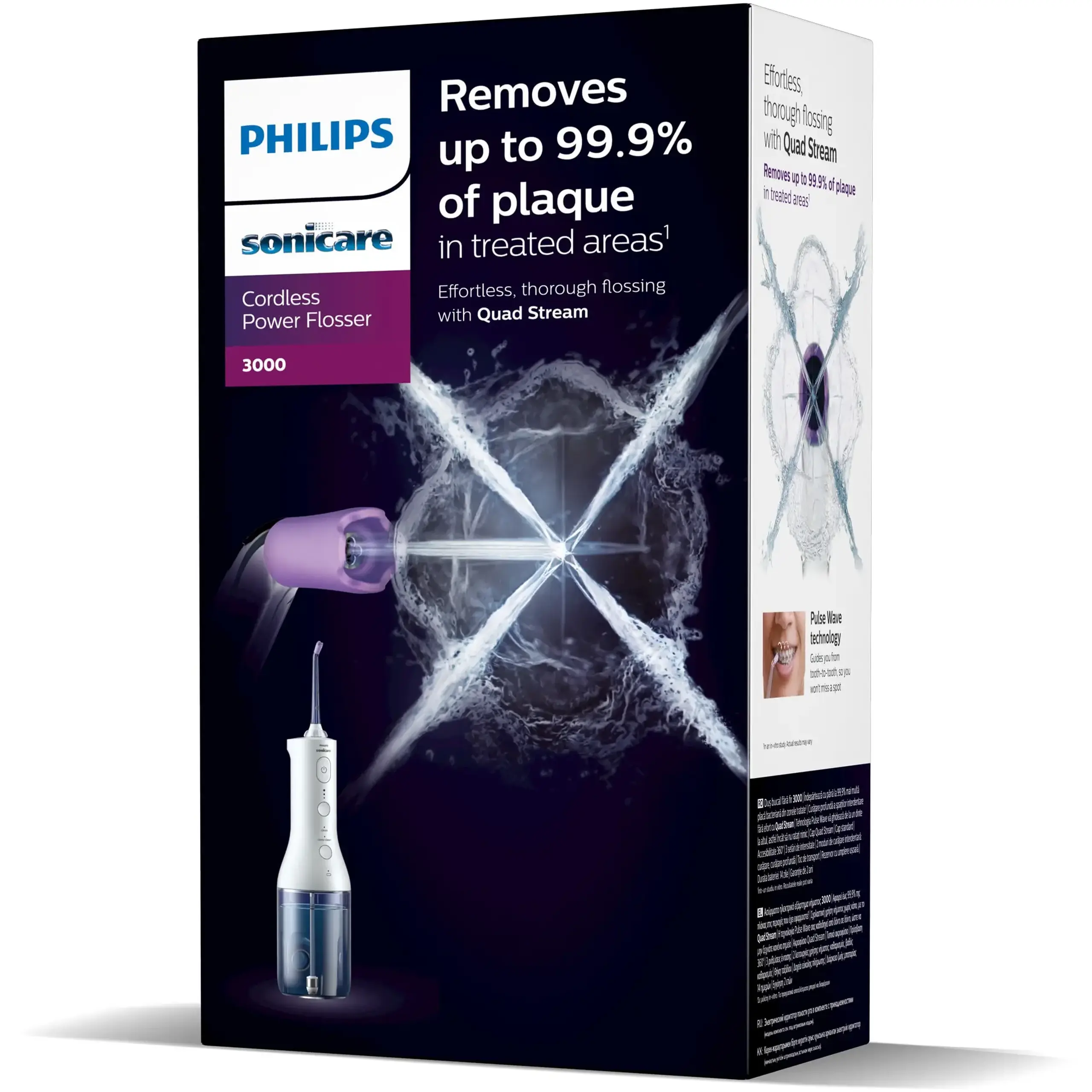 Aparat de curatare interdentara Philips Sonicare Power Flosser HX3826/31, tehnologie QuadStream, 2 capete de curatare, 2 moduri de curatare, 3 niveluri de intensitate, husa, Alb