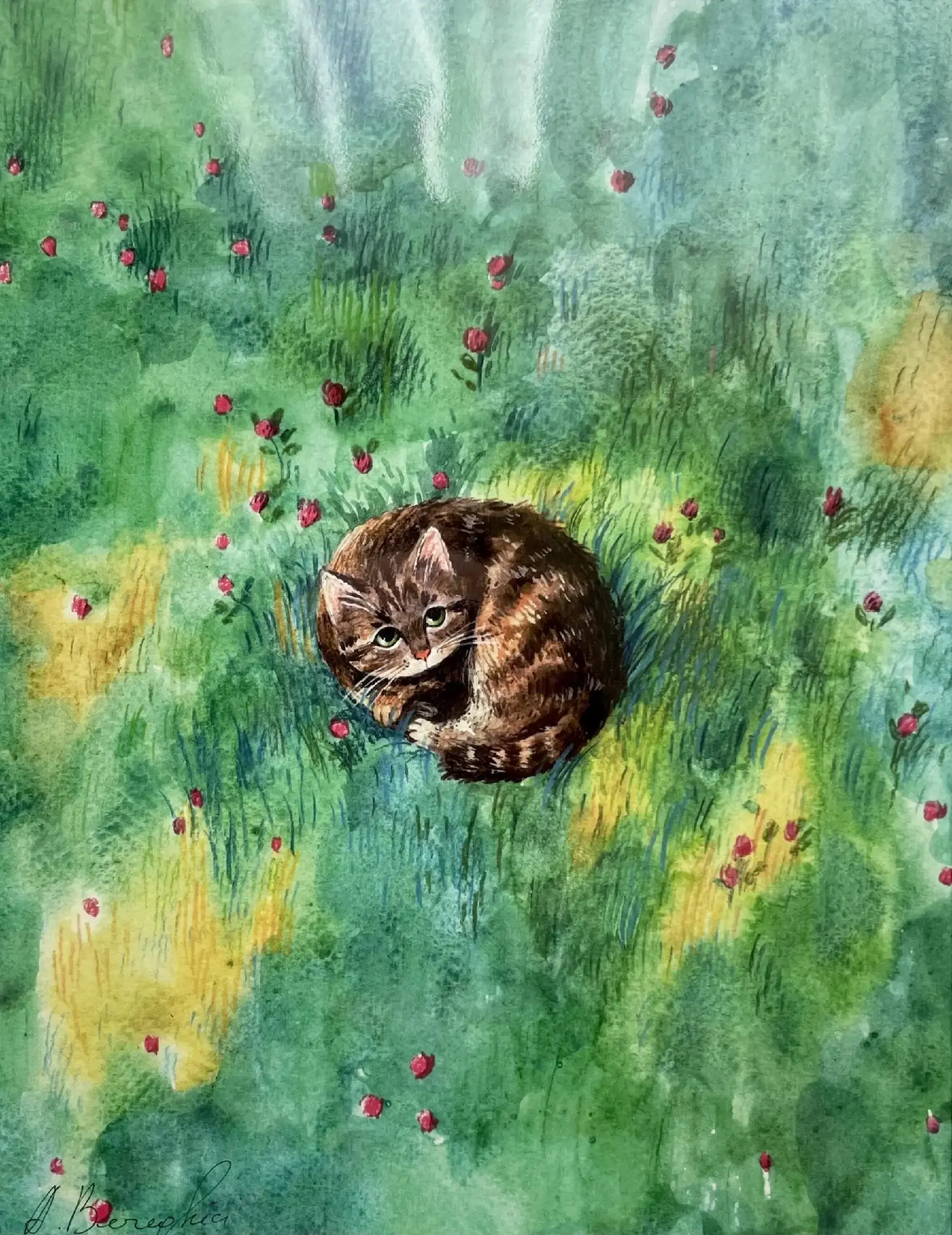 “Pisic dormind în iarbă” A4 + Passepartout | ART PRINT