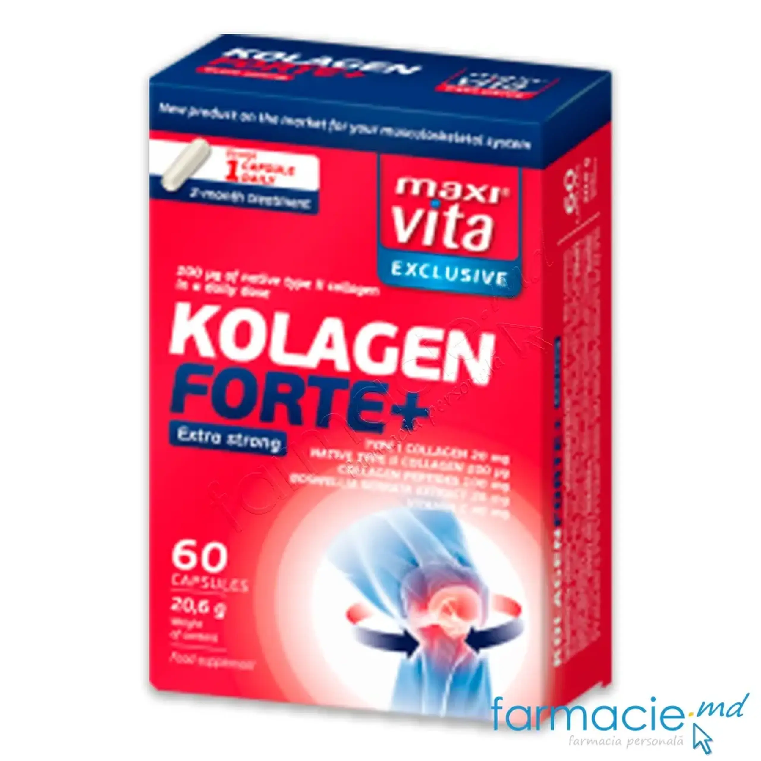 Colagen Forte+ (regenerare articulatii, piele,1 caps/zi) N60 MaxiVita