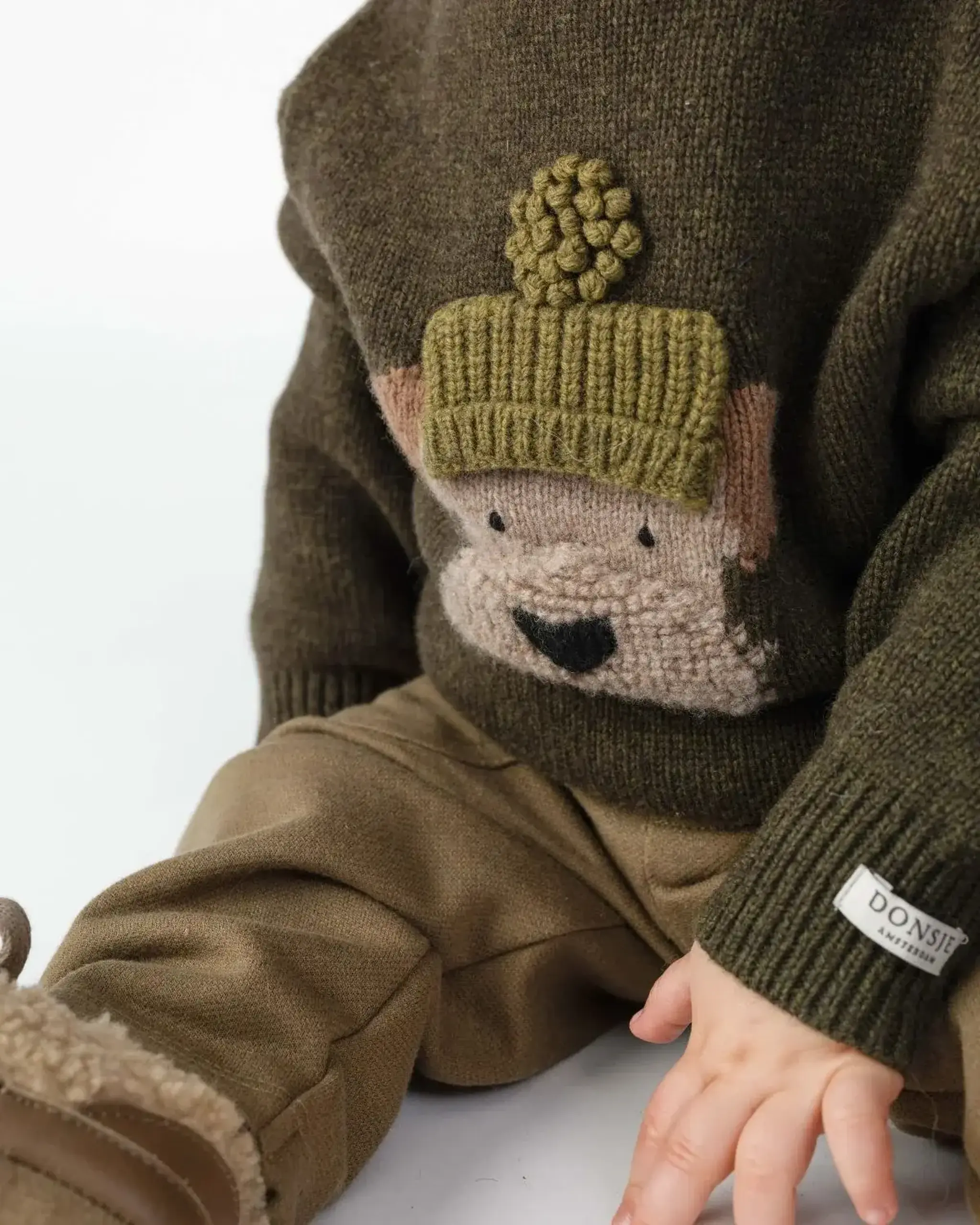Pulover din lână merino Denn Terrier, Dark Olive — Donsje - 4-5 Y