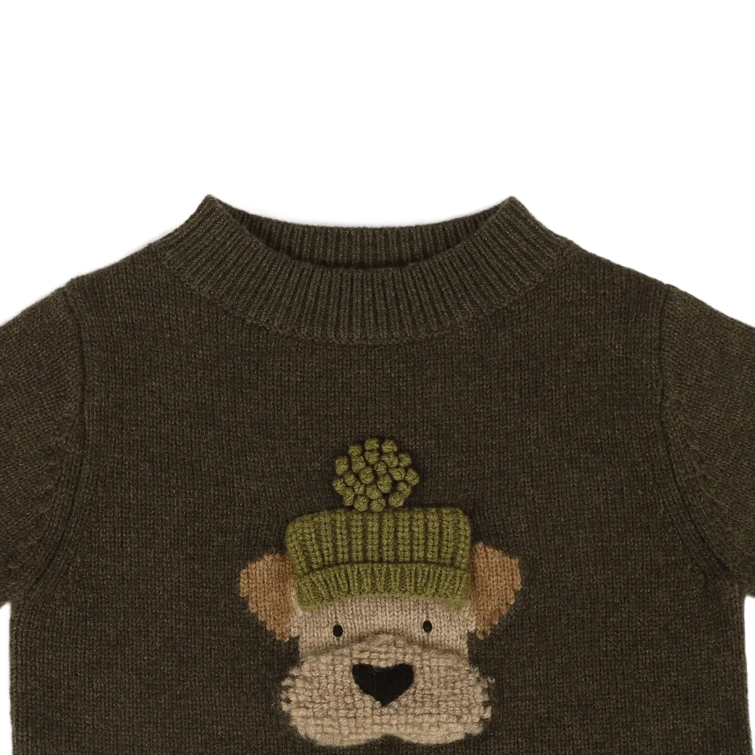 Pulover din lână merino Denn Terrier, Dark Olive — Donsje - 4-5 Y