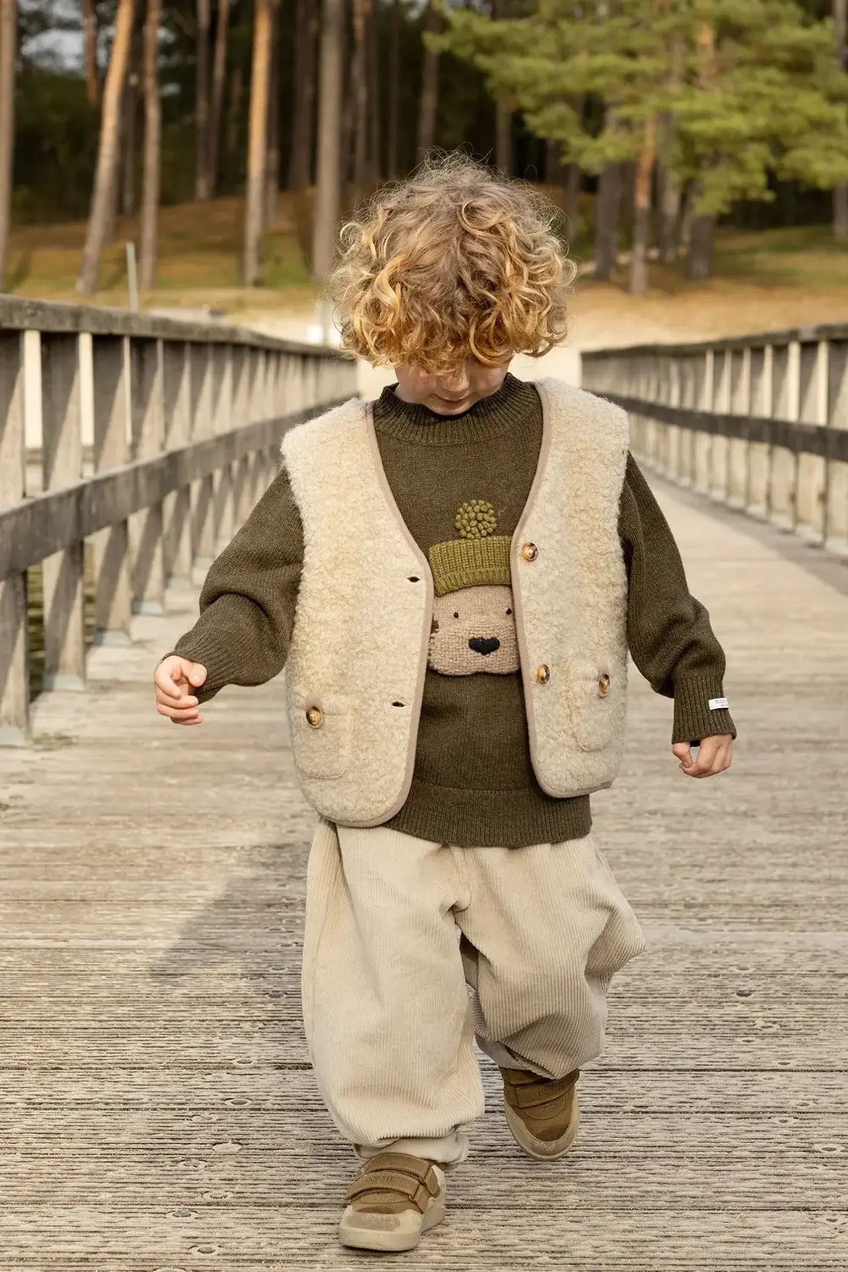 Pulover din lână merino Denn Terrier, Dark Olive — Donsje - 6-7 Y