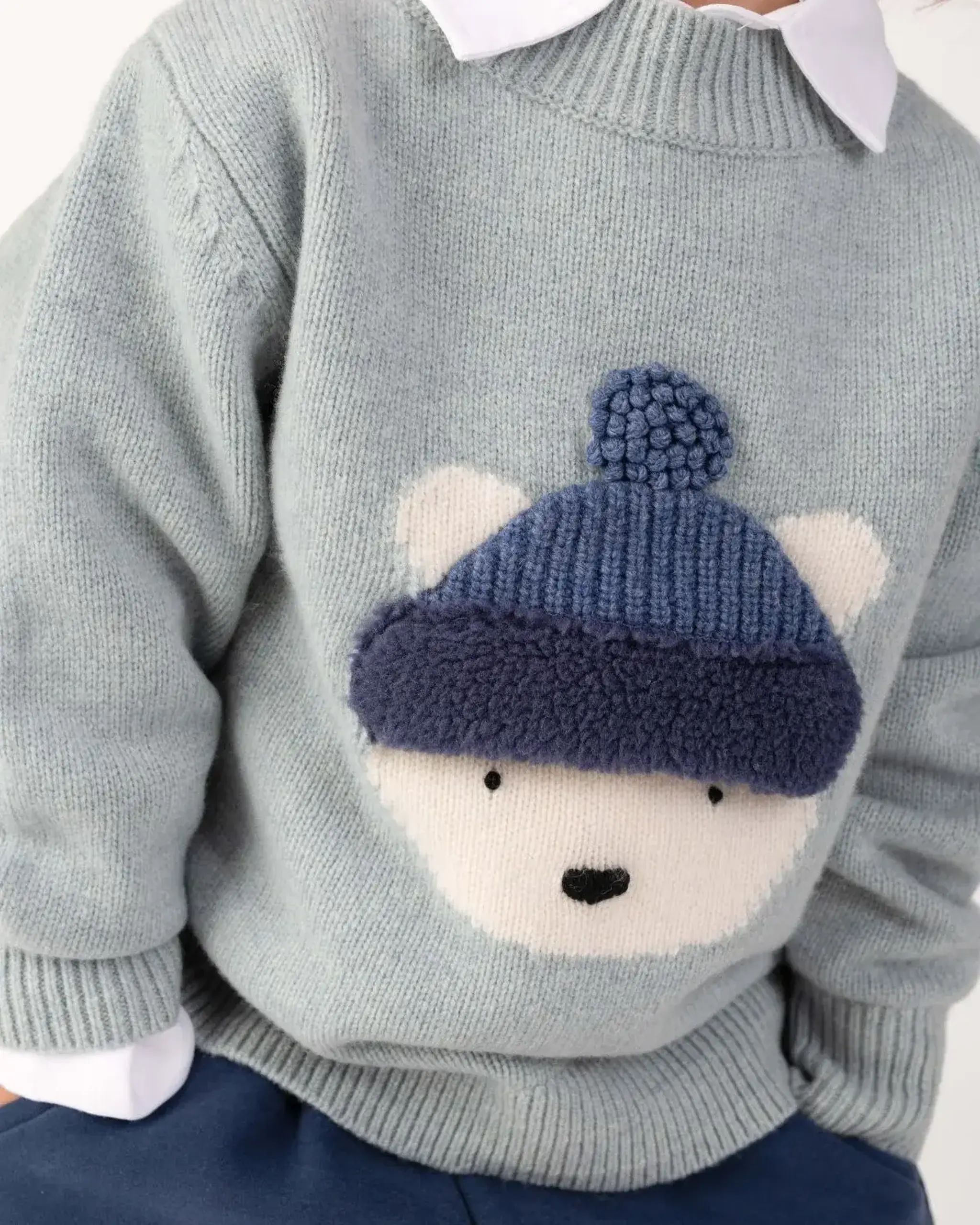 Pulover din lână merino Denn Urs polar, Cloud Blue Melange — Donsje - 4-5 Y